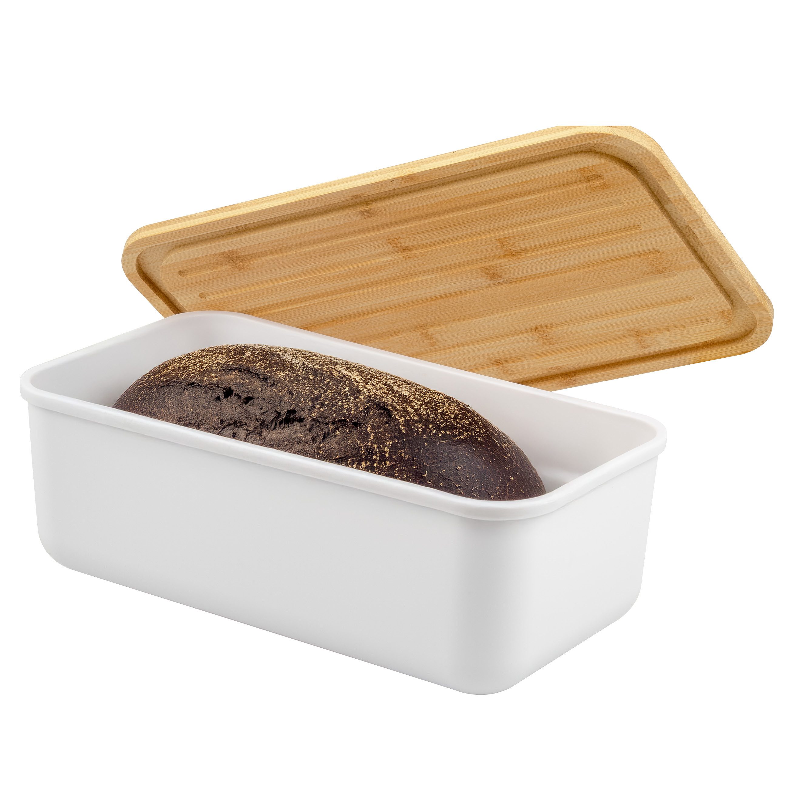 bremermann Brotkasten mit Bambus-Deckel, Brotbox, Schneidebrett, Brottopf, weiß