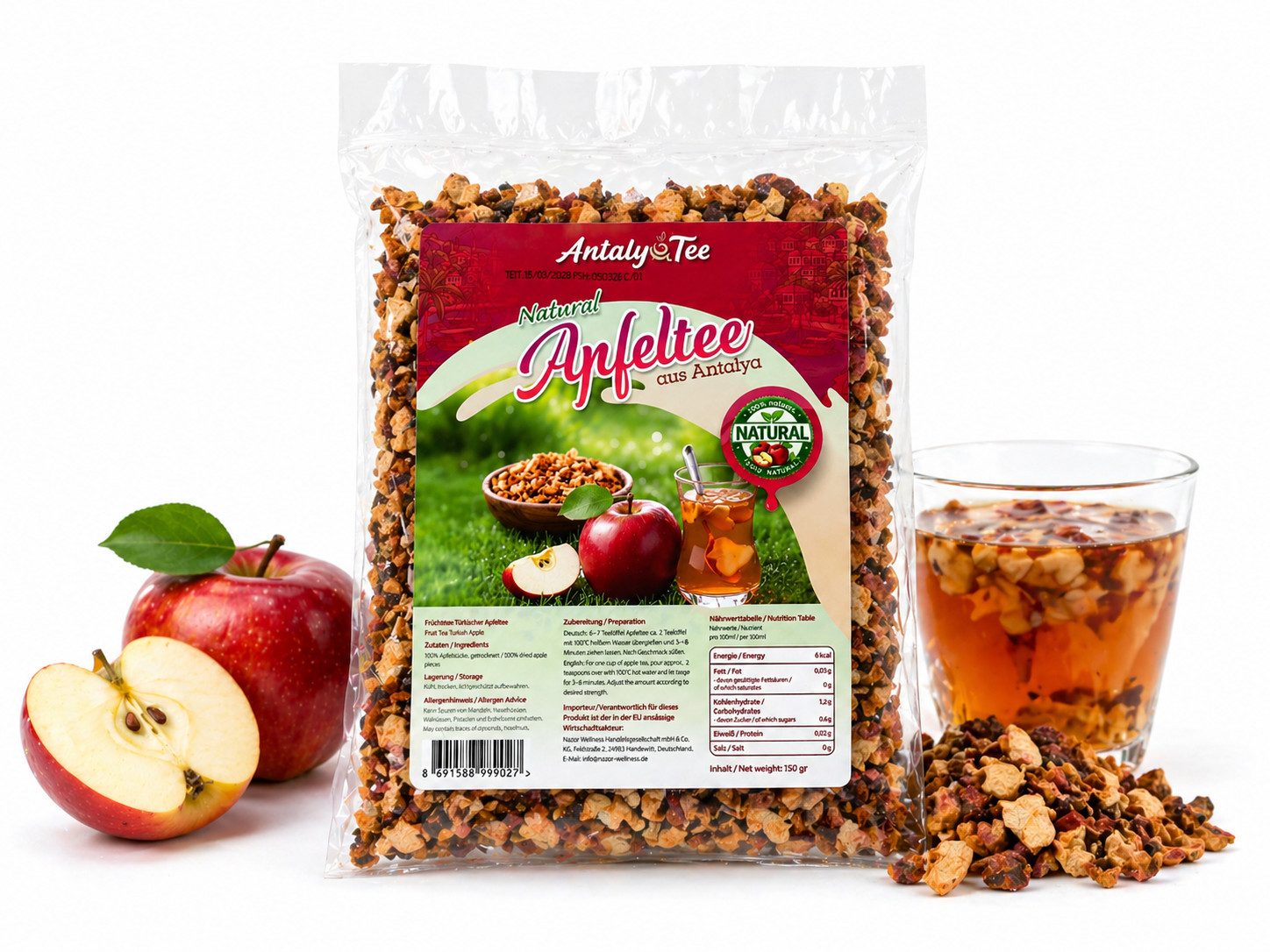 Tee Türkischer Apfeltee Früchtetee aus getrockneten Apfelstücken 150 g, fruchtig und natürlich im Geschmack