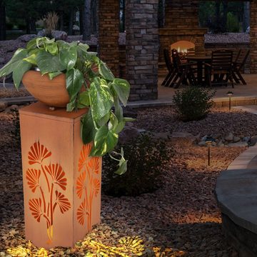 etc-shop Gartenleuchte, LED-Leuchtmittel fest verbaut, Warmweiß, LED Solar Steh Leuchte Blumen Design Pflanzen Schale Garten