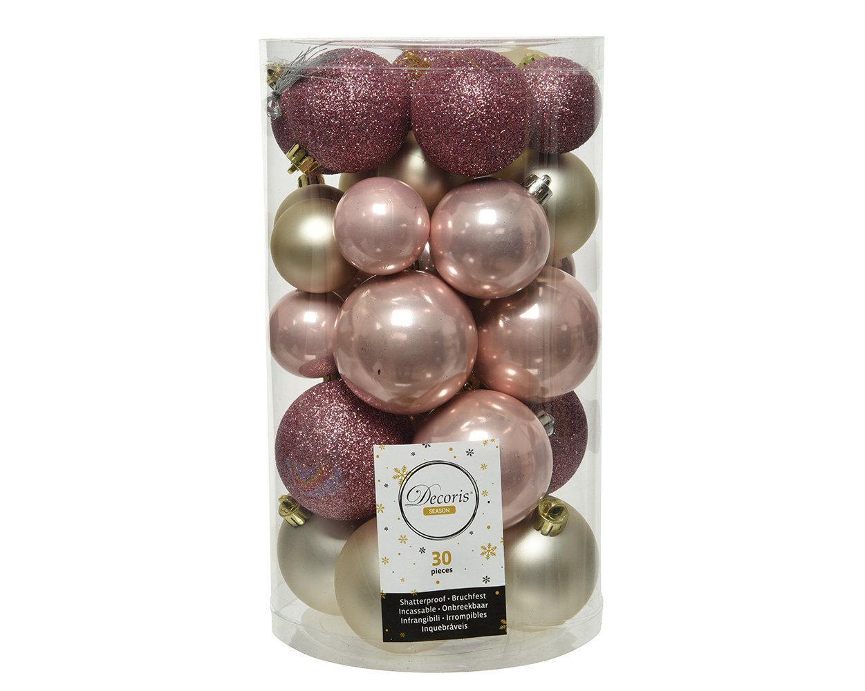 Decoris season decorations Set / 4-6cm perle Weihnachtsbaumkugel, rosa, Kunststoff 30er Weihnachtskugeln Mix