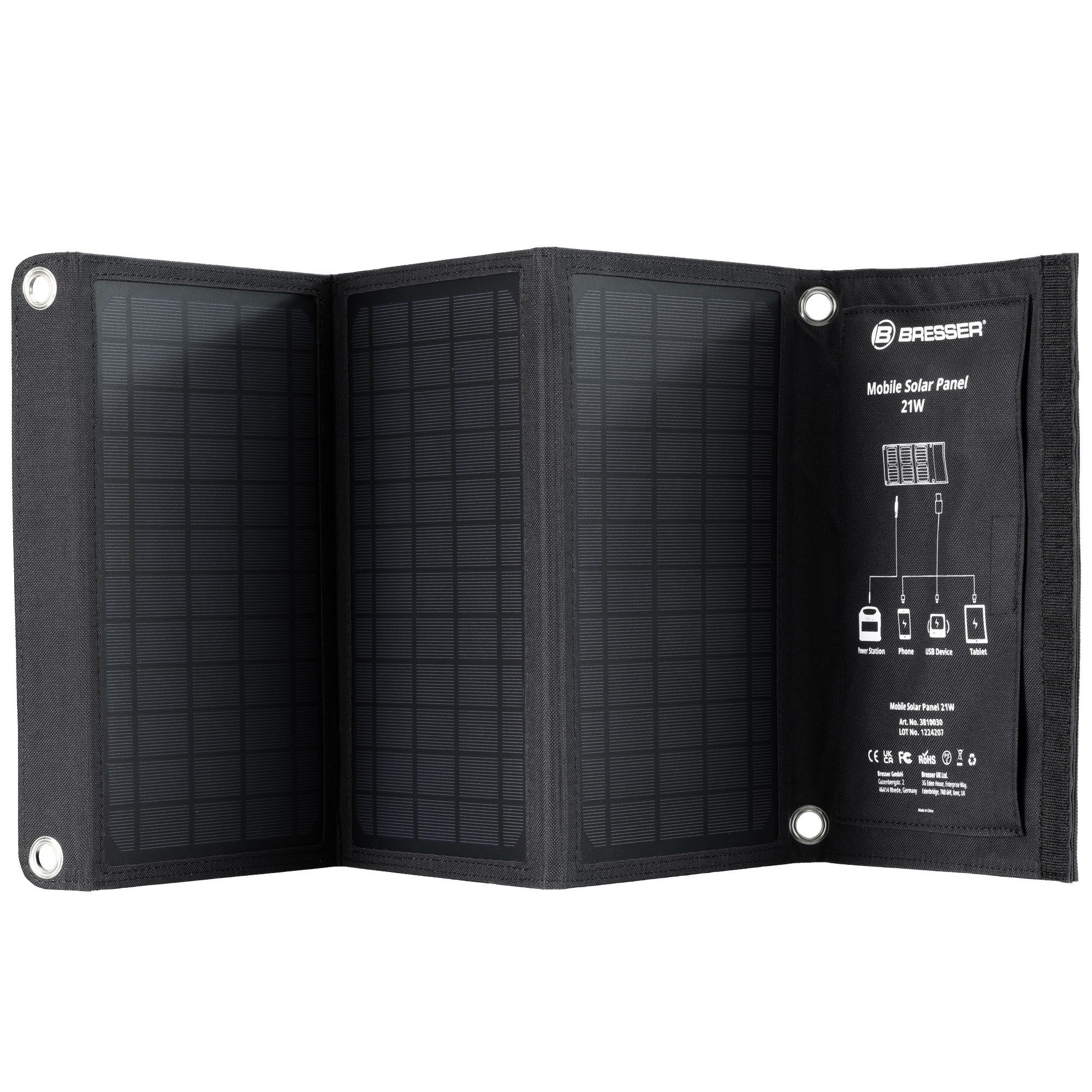 BRESSER BRESSER Mobiles Solar-Ladegerät 21 Watt mit USB- u. DC-Anschluss Solarladegerät