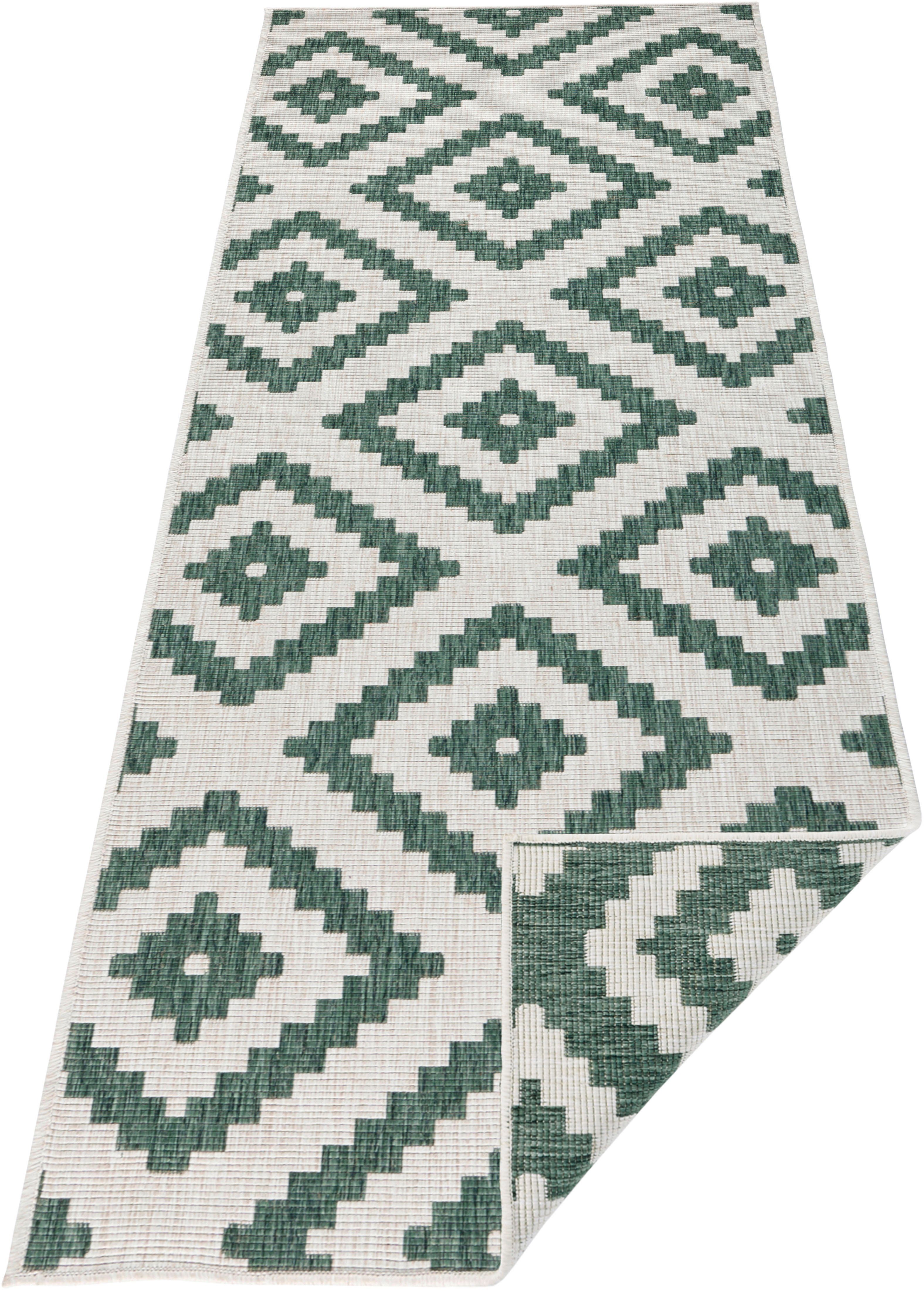 Läufer Malta, , rechteckig, Höhe 5 mm, Flachgewebe, In- und Outdoor geeignet, Rauten-Design, Für Terasse und Balkon, Flur und Diele