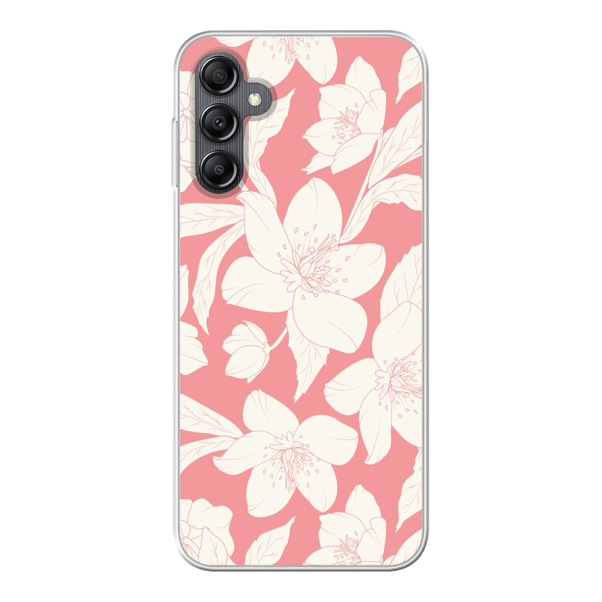 MuchoWow Handyhülle für Samsung Galaxy A14 5G Blumen - Muster - Rosa - Weiß, Smartphone-Bumper, Print, Handy Schutzhülle Dünn