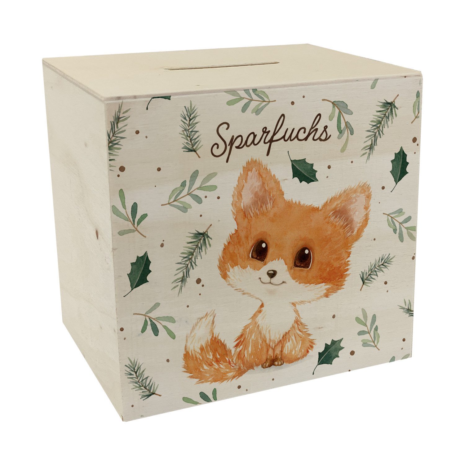 Spardose Babyfuchs Spardose aus Holz mit Spruch Sparfuchs
