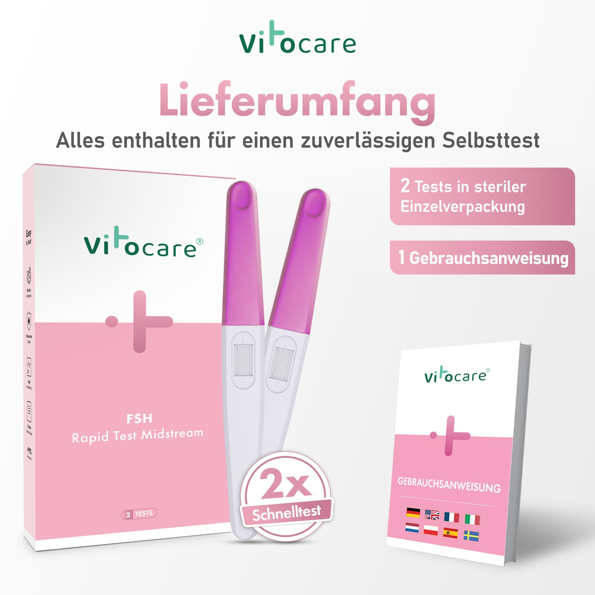 Vitocare Ovulationstest Vitocare Wechseljahre Test FSH, Menopause Selbsttest f. Zuhause 2x, 2-tlg., Schnelle Ergebnisse – nach nur 3 Minuten