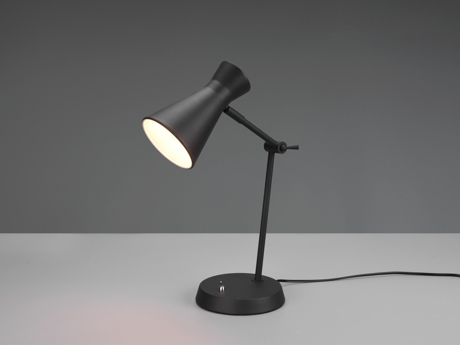 Reality Leuchten LED Schreibtischlampe, Dimmfunktion, LED wechselbar, Warmweiß, große Leselampe Bett Schwarz, dimmbare Schreibtischbeleuchtung H: 50cm