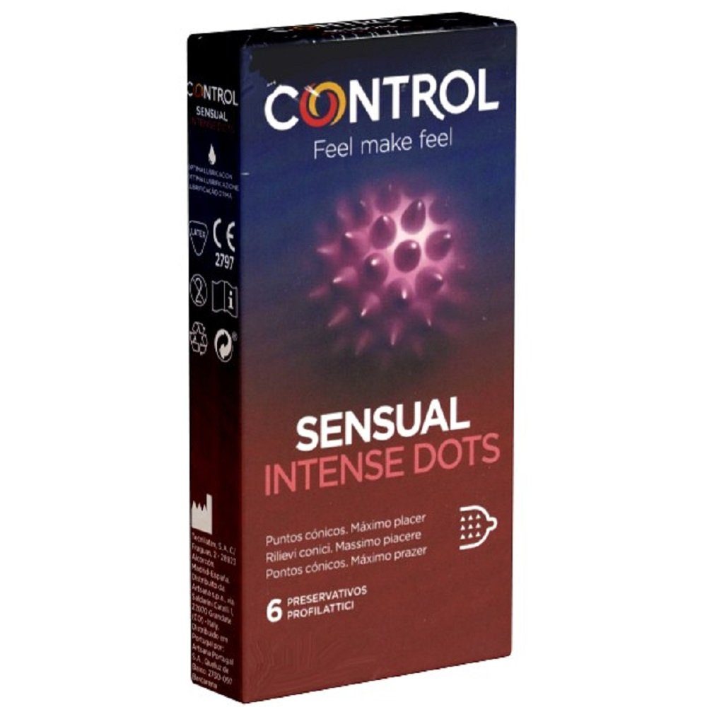 CONTROL CONDOMS Kondome SENSUAL Intense Dots Packung mit, 6 St., Kondome damit sie schneller kommen kann, Kondome mit Spikes für maximal spürbare Stimulation