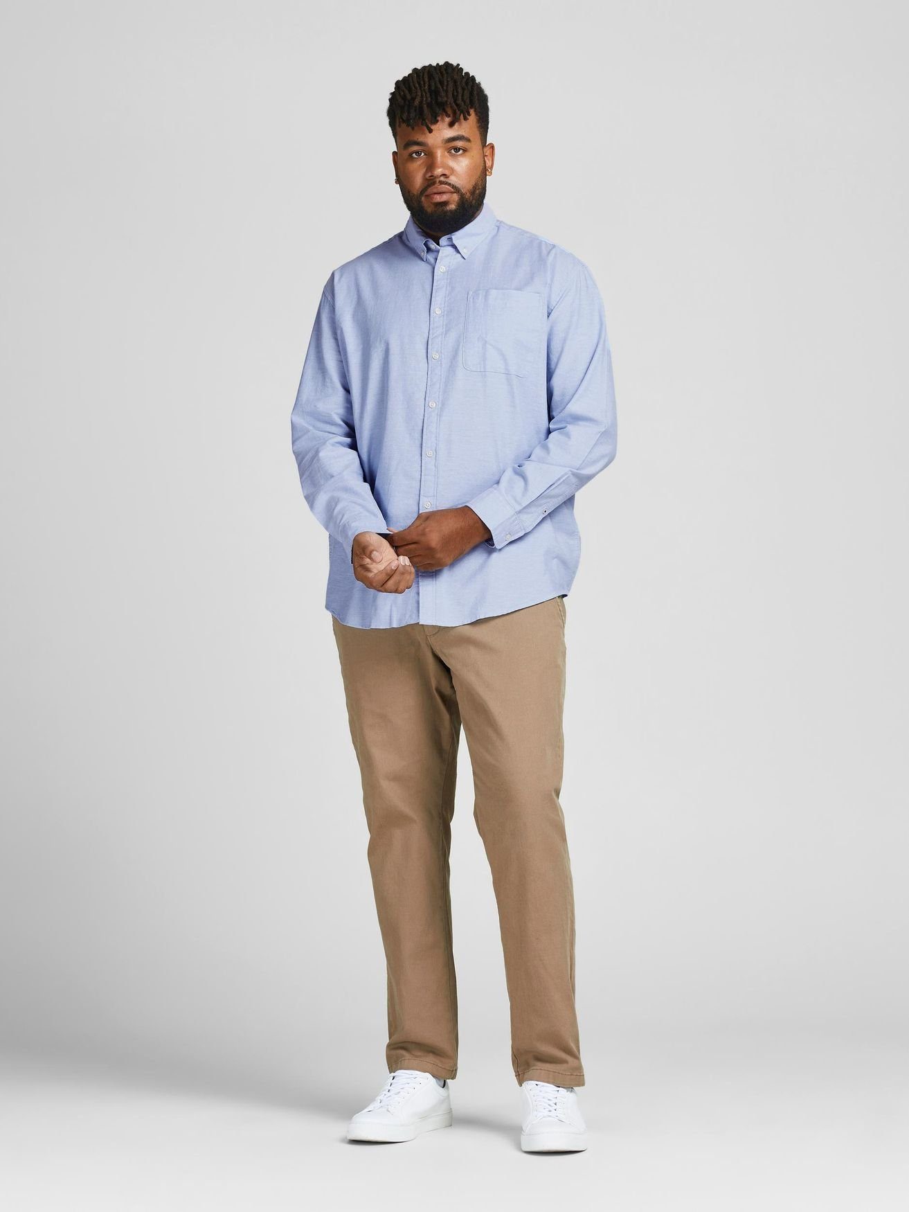 Blau & JJEOXFORD Plus Langarmhemd Size Übergrößen in Hemd Shirt Business Jones 4447 Jack Einfarbiges
