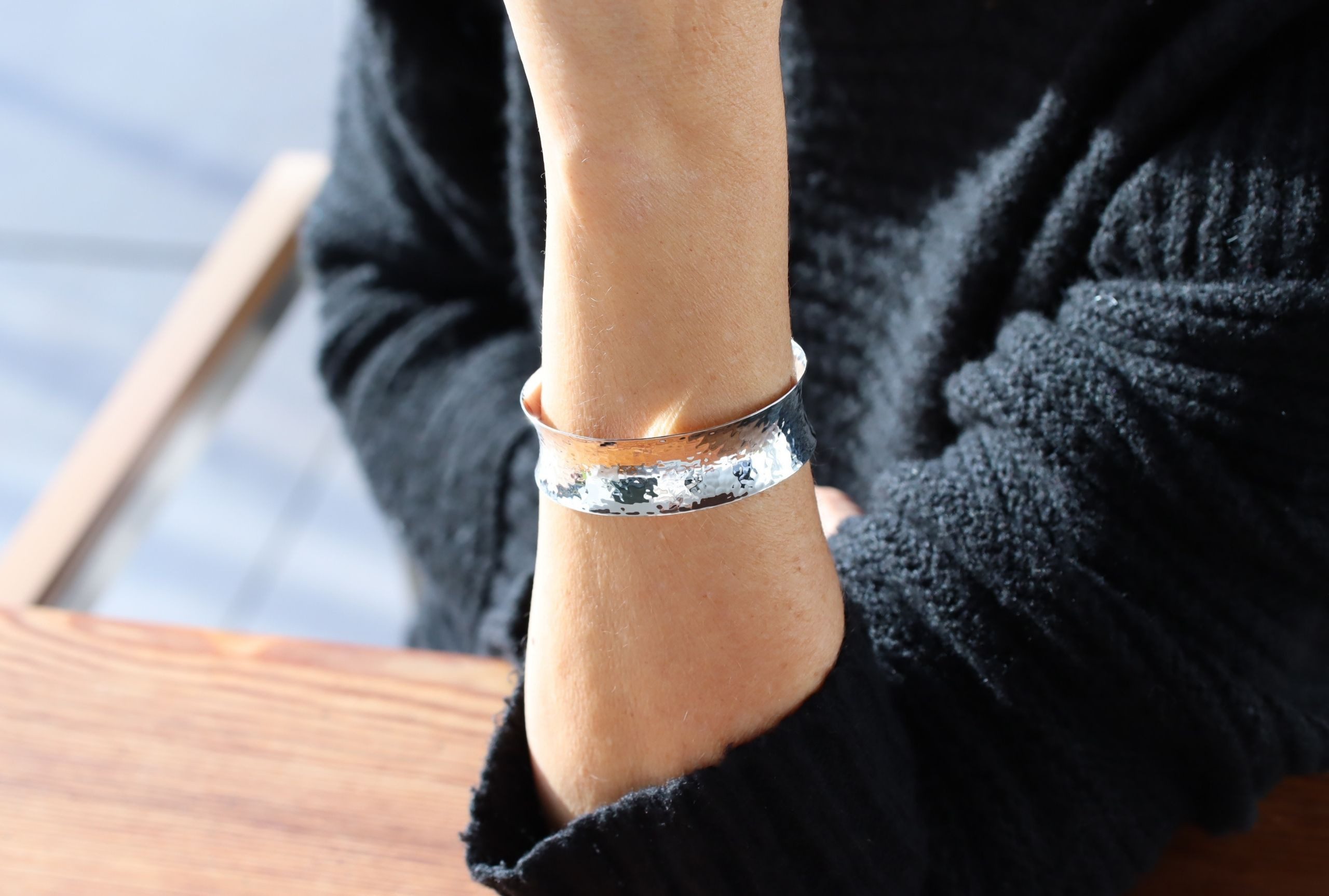 SILBERMOOS Armreif Klassischer gehämmerter Armreif, 925 Sterling Silber
