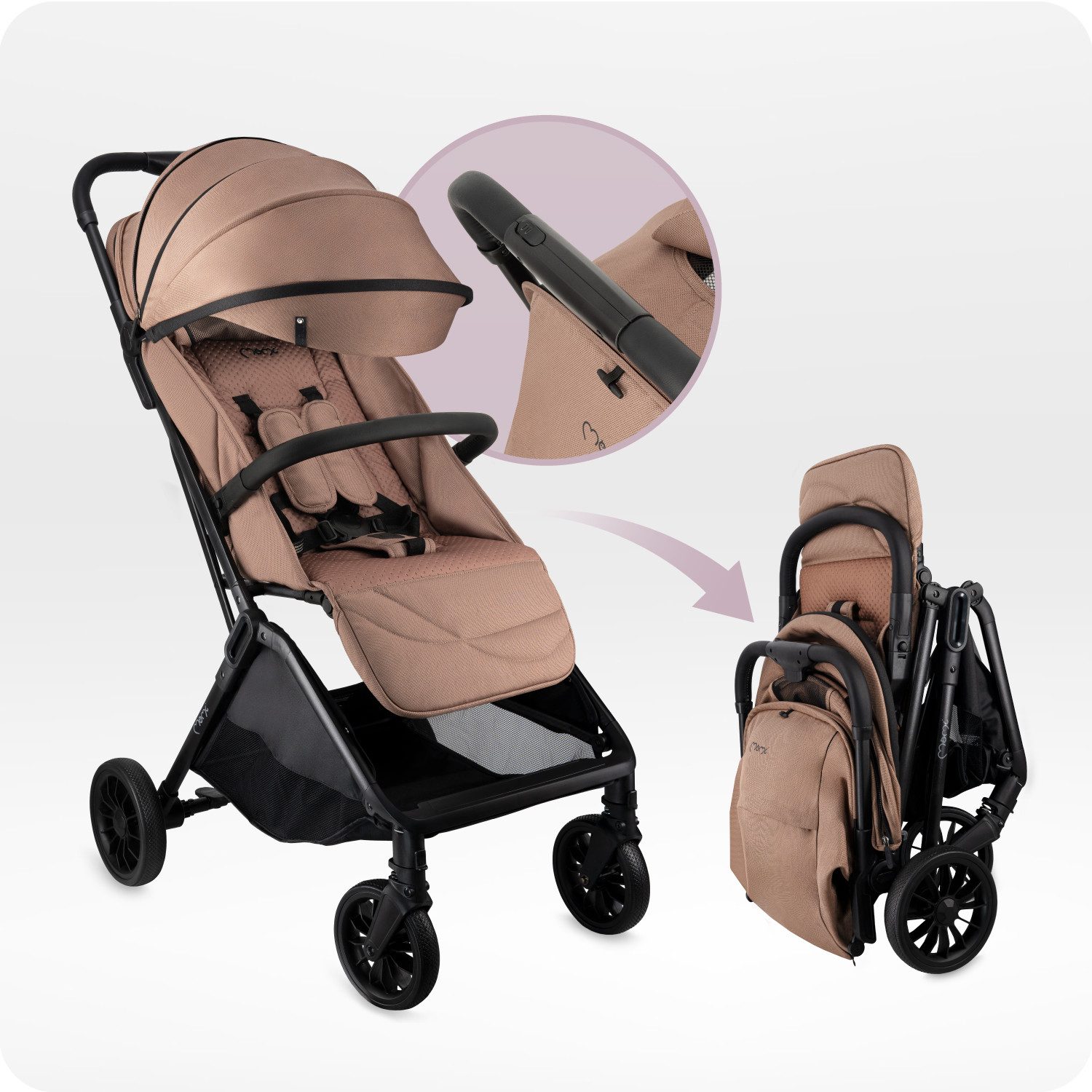 MoMi Kinder-Buggy Andrea, Automatik-Faltsystem & Zubehörpaket inkl. Regenschutz