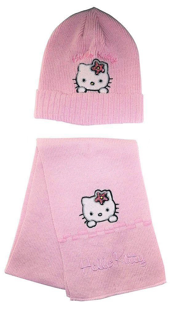 Strickmütze Hello Kitty Winter-Set mit Mütze und Schal für Mäd
