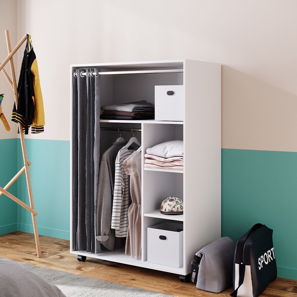 Vicco Kleiderschrank Doros, Weiß, 100 x 146.6 cm mit Rollen mit Kleiderstan günstig online kaufen