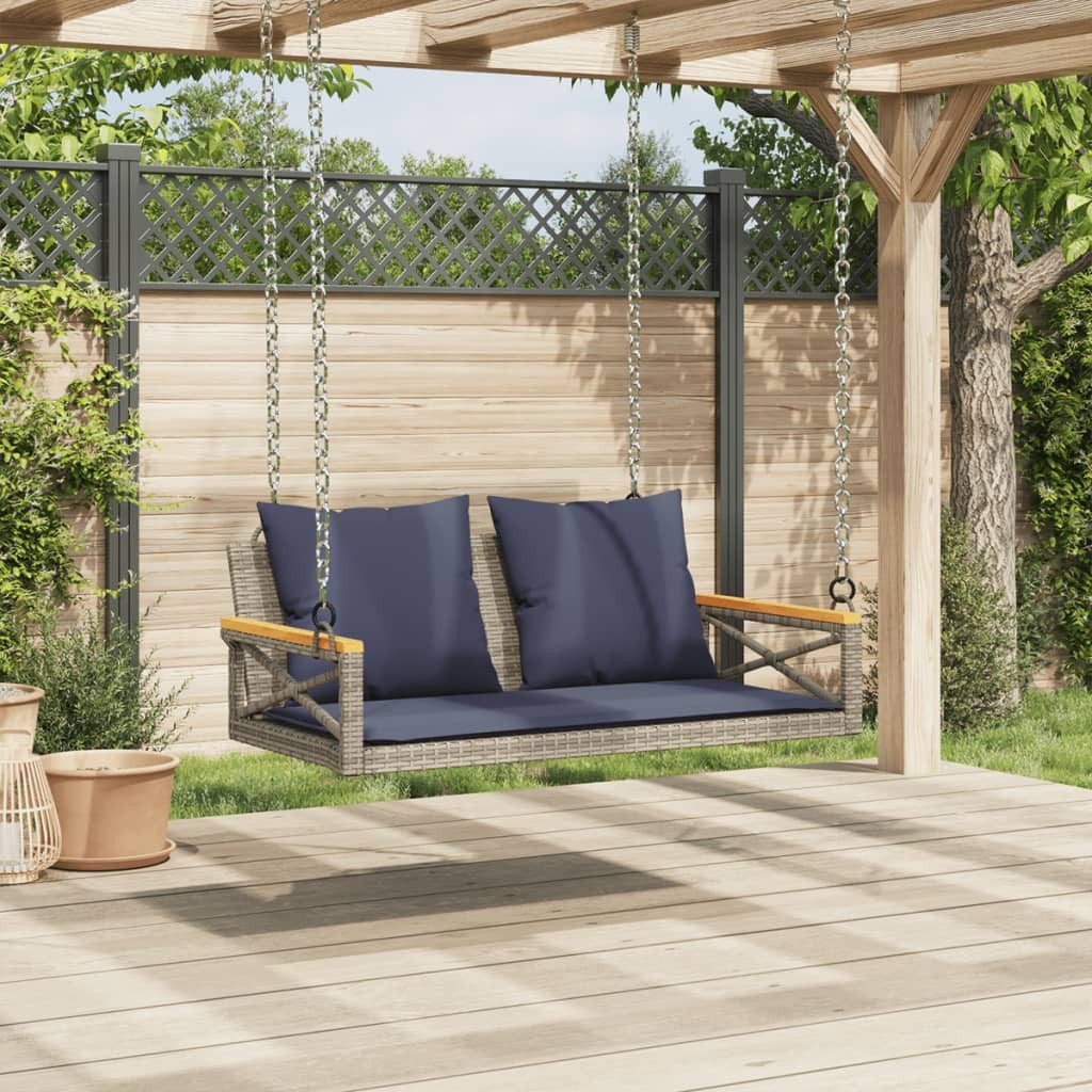 vidaXL Gartenbank Hängebank mit Kissen Grau 109x62x40 cm Poly Rattan (1-St)