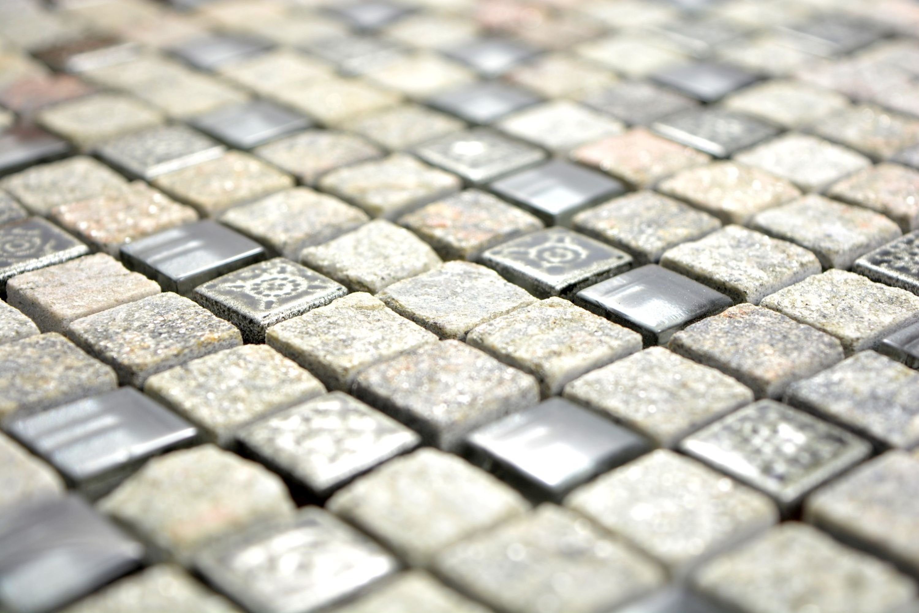 Mosani Mosaikfliesen Quadratisches Glasmosaik Resin matt grau Mosaikfliesen Naturstein