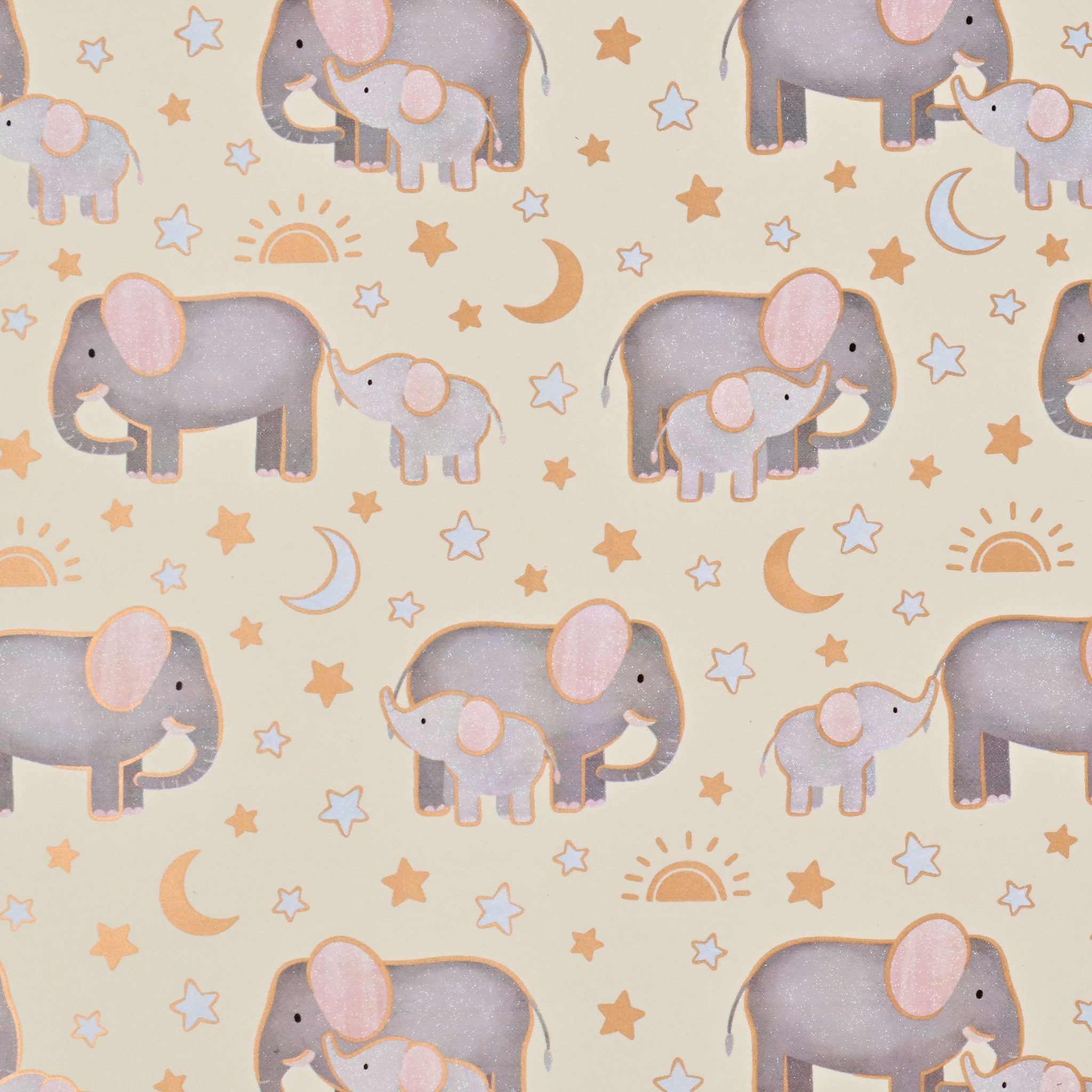 Star Geschenkpapier, Geschenkpapier Elefant mit Baby 70cm x 2m Rolle Mond & Sterne Motiv