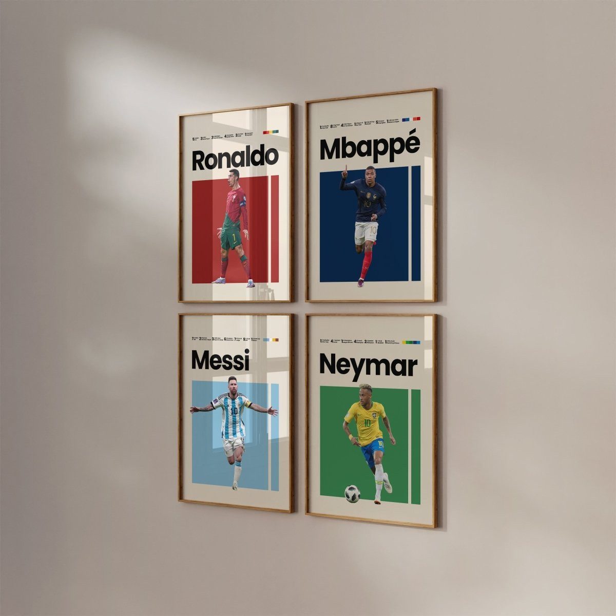 JUSTGOODMOOD Poster Mbappe Ronaldo Messi Neymar Fußball Minimalistisch Mid Century Modern, Neymar (1 St)