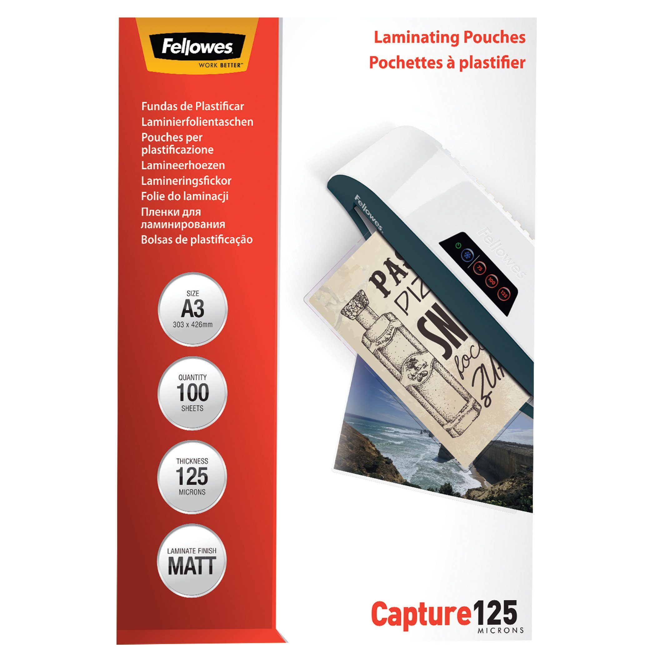 FELLOWES Schutzfolie Fellowes® 53286 Laminierfolie A3 matt Capture 125mic - 100 Stück, Abgerundete Ecken
