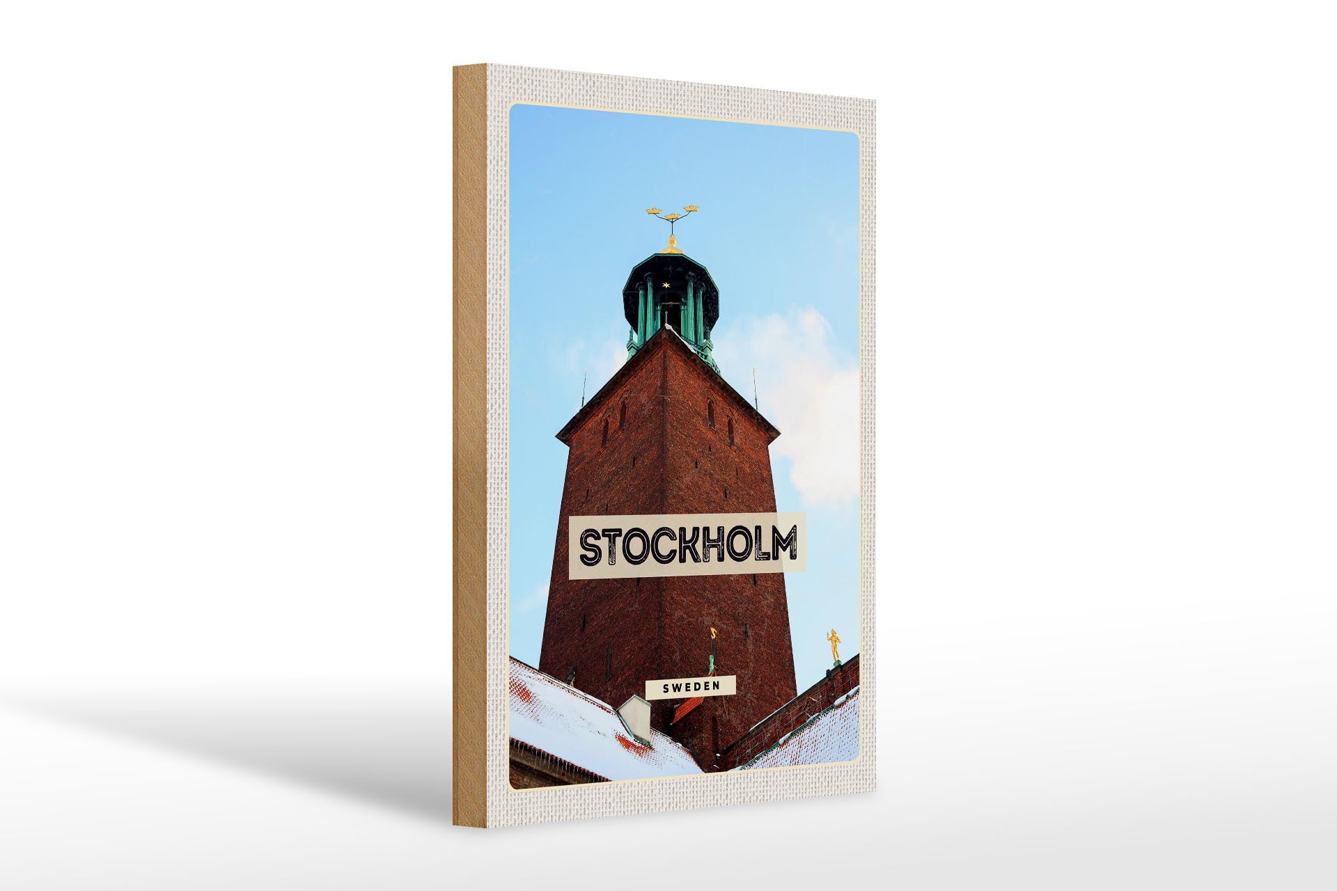 Holzbild Reise 20x30cm Stockholm Schweden Schnee Reise
