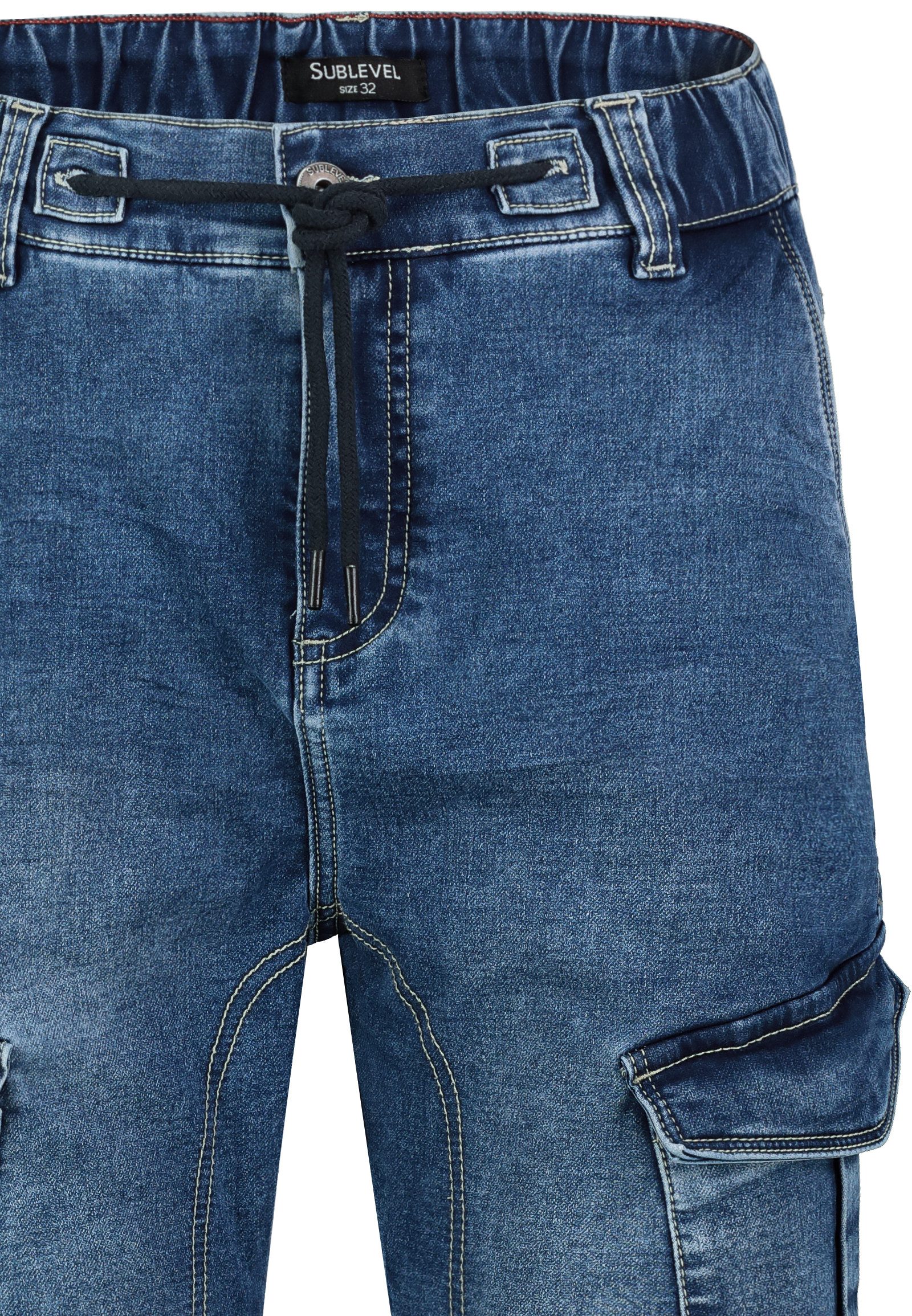 SUBLEVEL Regular-fit-Jeans Jogging Jeans mit Seitentaschen und Kordelzug Jogger Jeans Pant