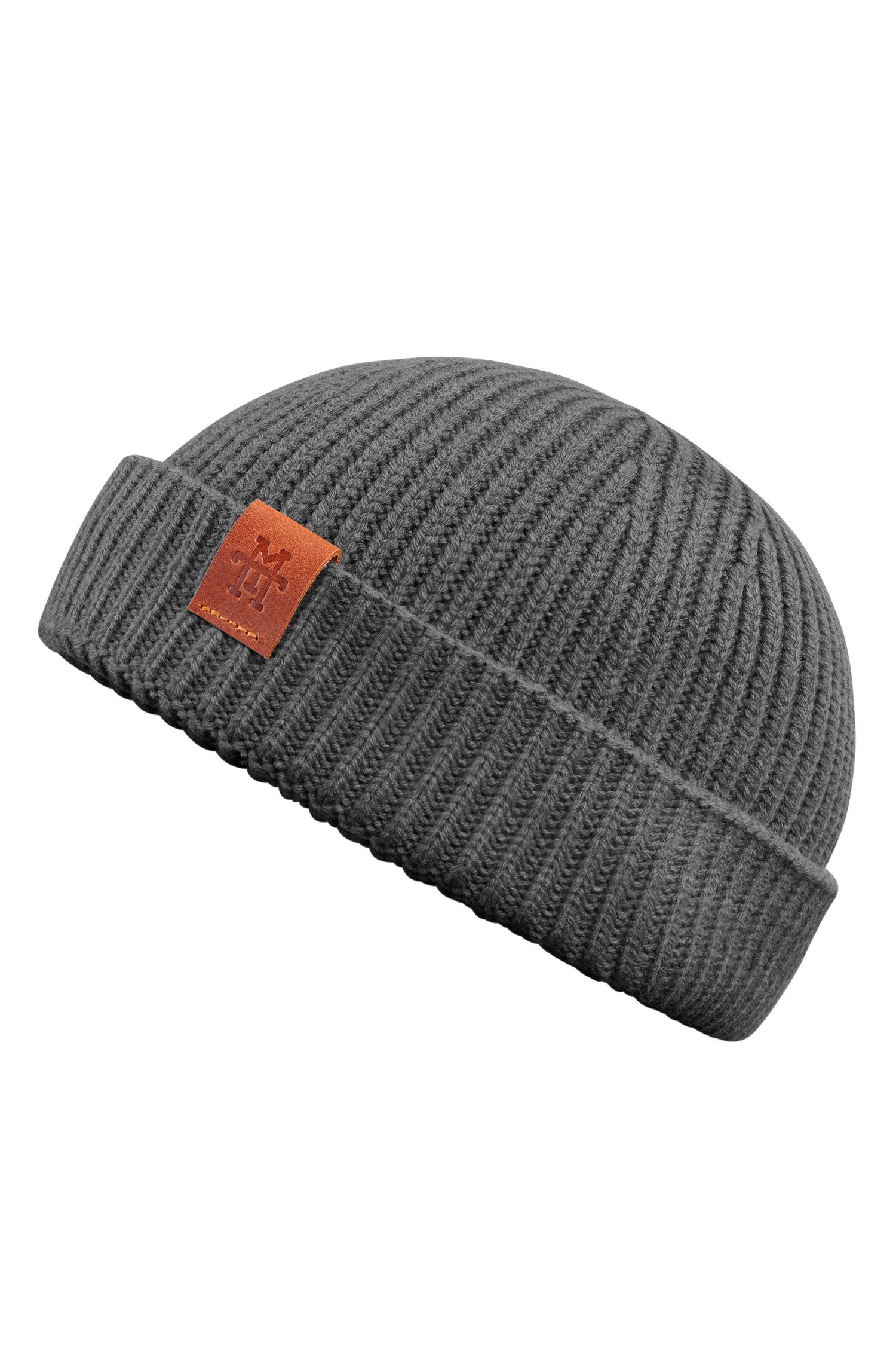 Manufaktur13 Beanie Fishermans Beanie - Strickmütze, Wintermütze, Dockermütze mit Echt-Leder Veredelung
