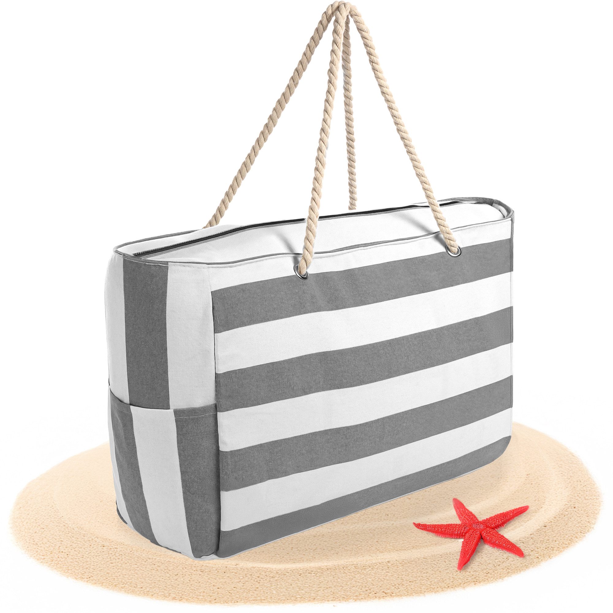 BigDean Strandtasche Badetasche XXL grau weiß günstig online kaufen