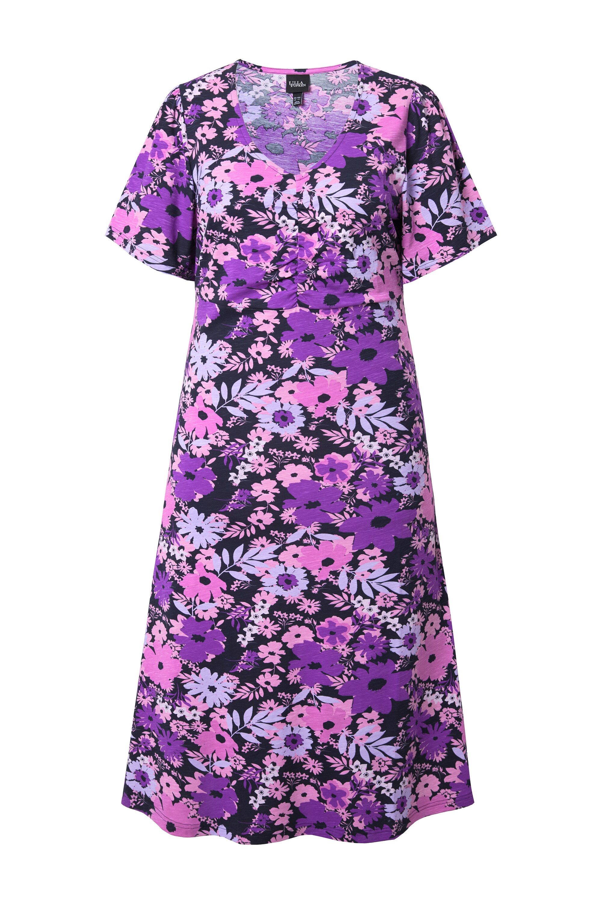Ulla Popken Jerseykleid Jersey-Midikleid A-Linie V-Ausschnitt günstig online kaufen