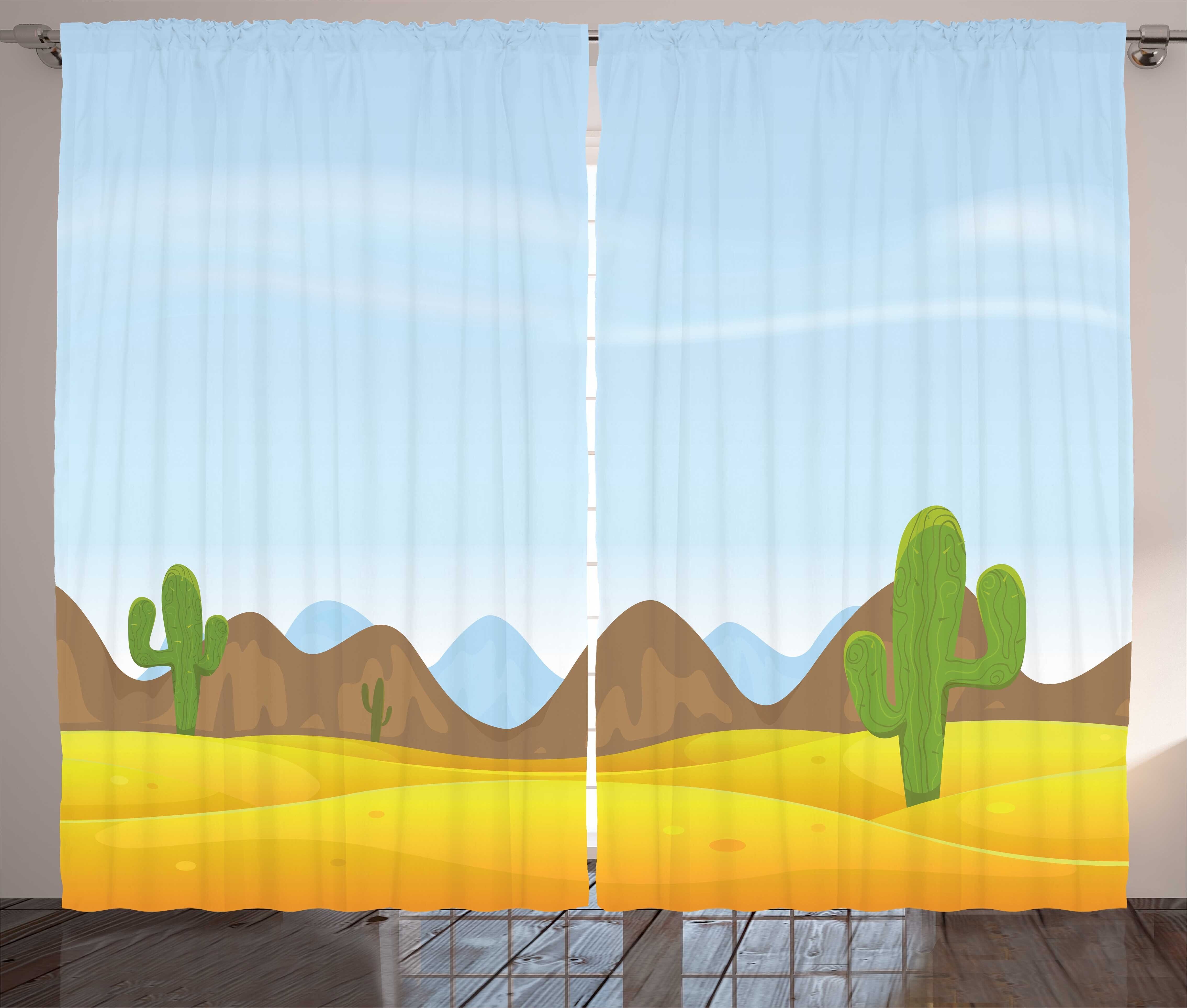 Gardine Schlafzimmer Kräuselband Vorhang mit Schlaufen und Haken, Abakuhaus, Düne Cactus Pflanzen Berge Wüste | Fertiggardinen