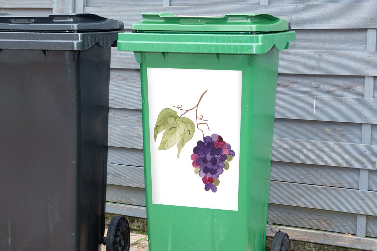 - - Blätter Container, Sticker, Wandsticker Mülleimer-aufkleber, Weintrauben Zweig MuchoWow Mülltonne, Abfalbehälter (1 St), - Aquarell