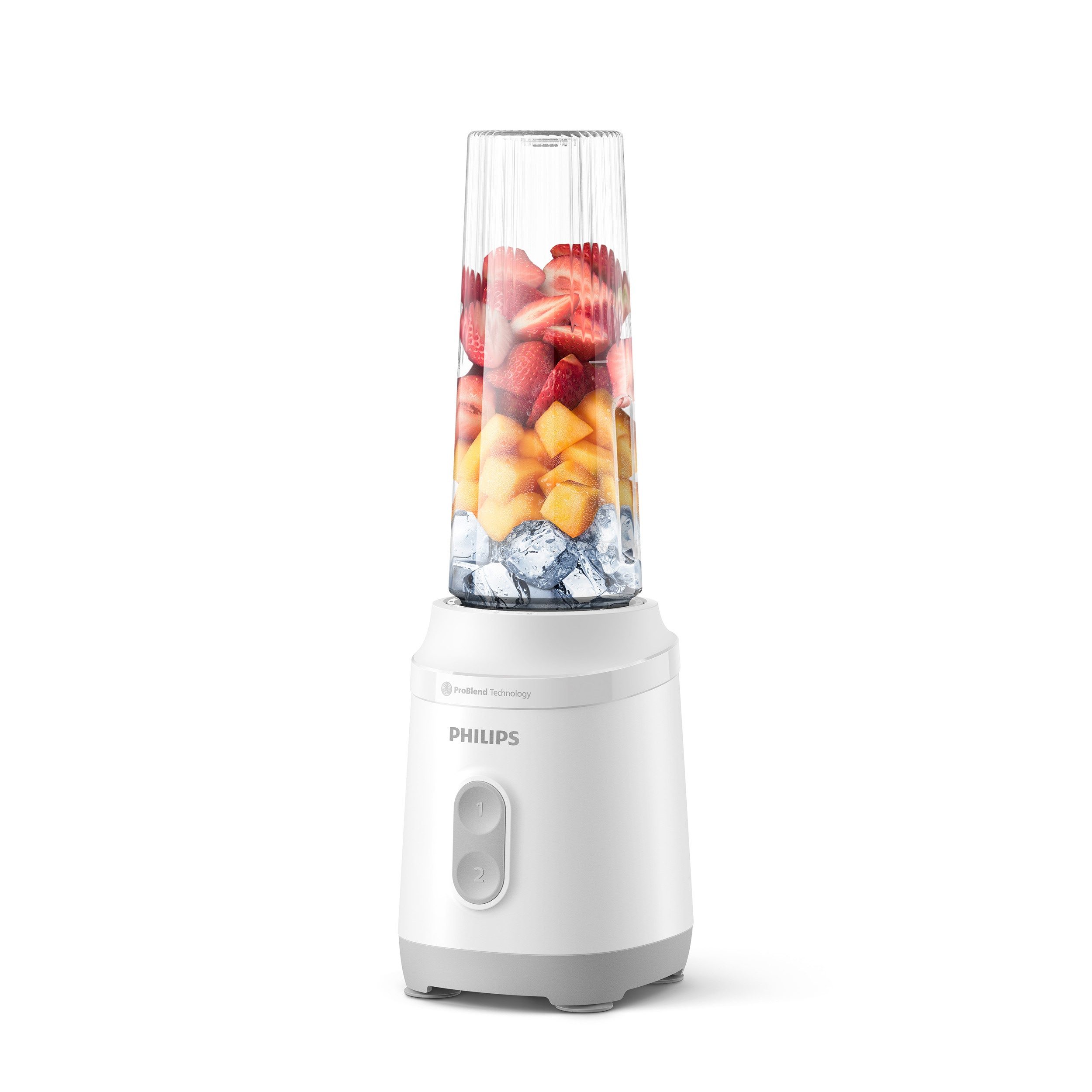 Philips Standmixer HR2760/01 mit ProBlend-Technologie, 350 W, Blend & Go-Trinkbecher, 2 Geschwindigkeitsstufen, Weiß