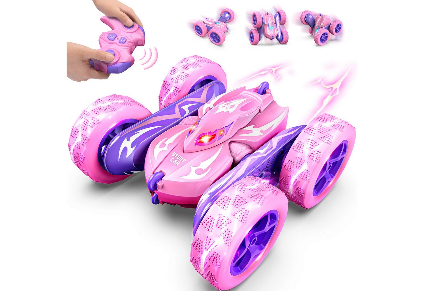 Wootoy RC-Auto RC Stunt Car 4WD Ferngesteuertes Auto Spielzeug-Auto mit 360°-Drehung (praktischem USB-Laden und beidseitige Fahrfunktion, 1-tlg., mit stoßdämpfenden Gummireifen für verschiedene Untergründe), RC-Stuntfahrzeug als Geschenk für Kinder und Re