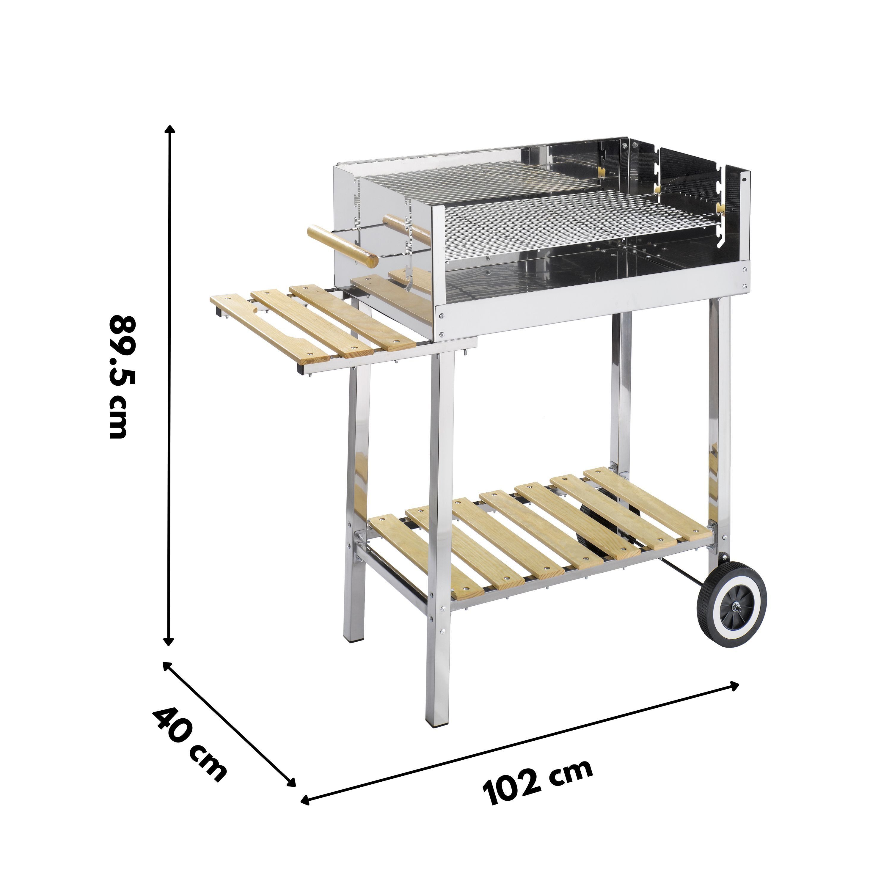 GLÜHZONE Holzkohlegrill HKG 500, Edelstahl, Grillwagen, Holzkohlegrill, fahrbar mit Holzablage