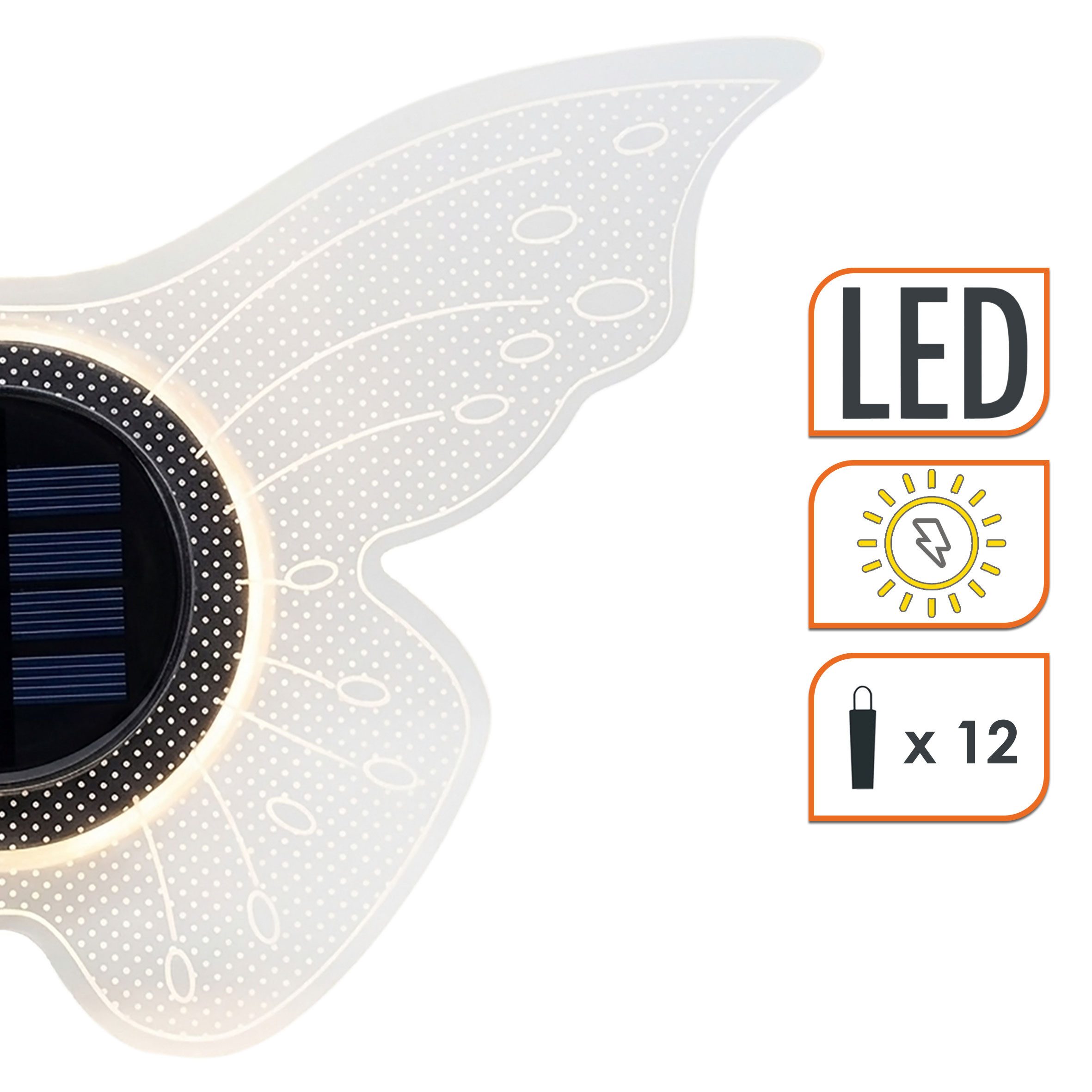 Spetebo LED Dekolicht Solar Wandlampe Schmetterling, Dämmerungssensor, LED fest integriert, warm weiß, Deko Wandleuchte warm weiß für Außen, 25 cm