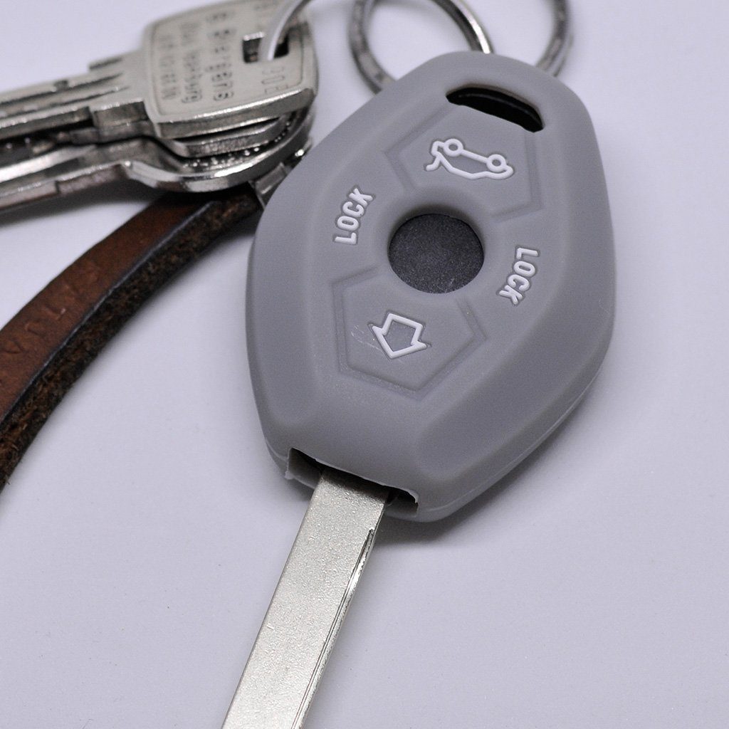 mt-key Schlüsseltasche Autoschlüssel Softcase Silikon Schutzhülle Grau, für BMW 3er E46 X3 E83 X5 E53 Z8 E52 5er E61 Z4 E85 E86 ab 1998