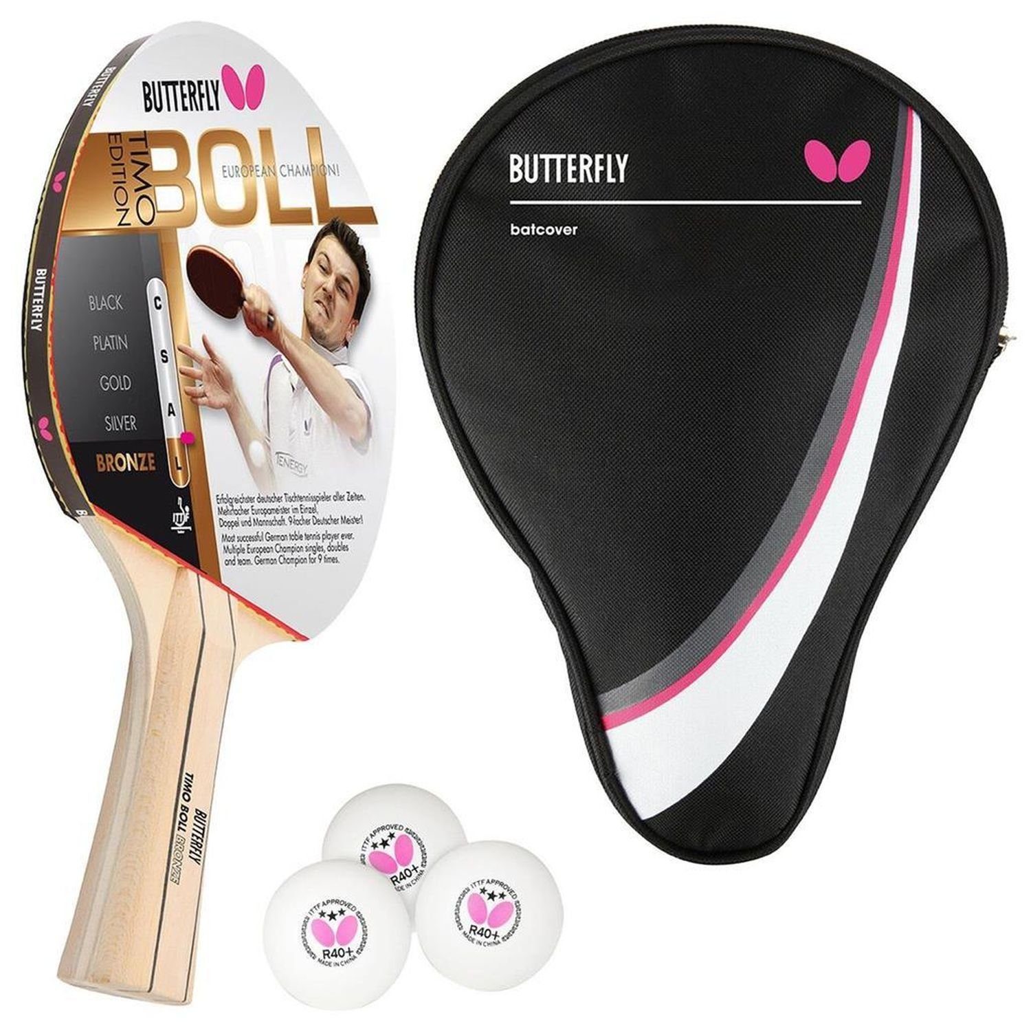 Tischtennisschläger 1x Timo Boll Bronze 85010 + Drive Case 1 + Bälle