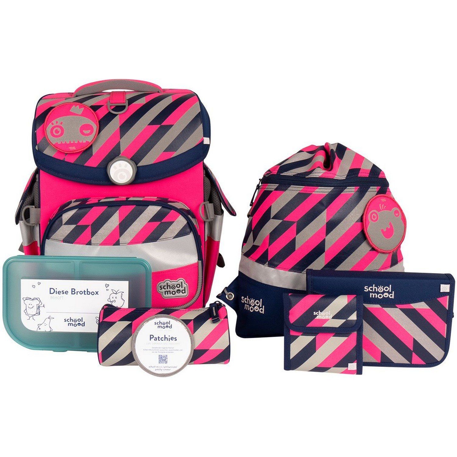SCHOOL-MOOD® Schulranzen Schulranzenset 7-tlg. Timeless Air+ Yuna Neon Pink