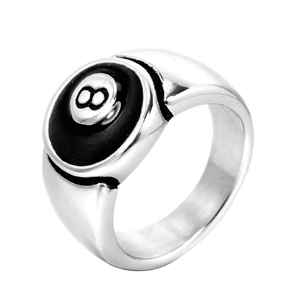 Taffstyle Fingerring 8 Ball Rocker Biker Ring Edelstahl Massiv Silber Schwarz 68 (21.6) (Männer Biker Rocker Schmuck Bikerschmuck Fingerring), Herren Ring Massiv Breit Herrenring Eight