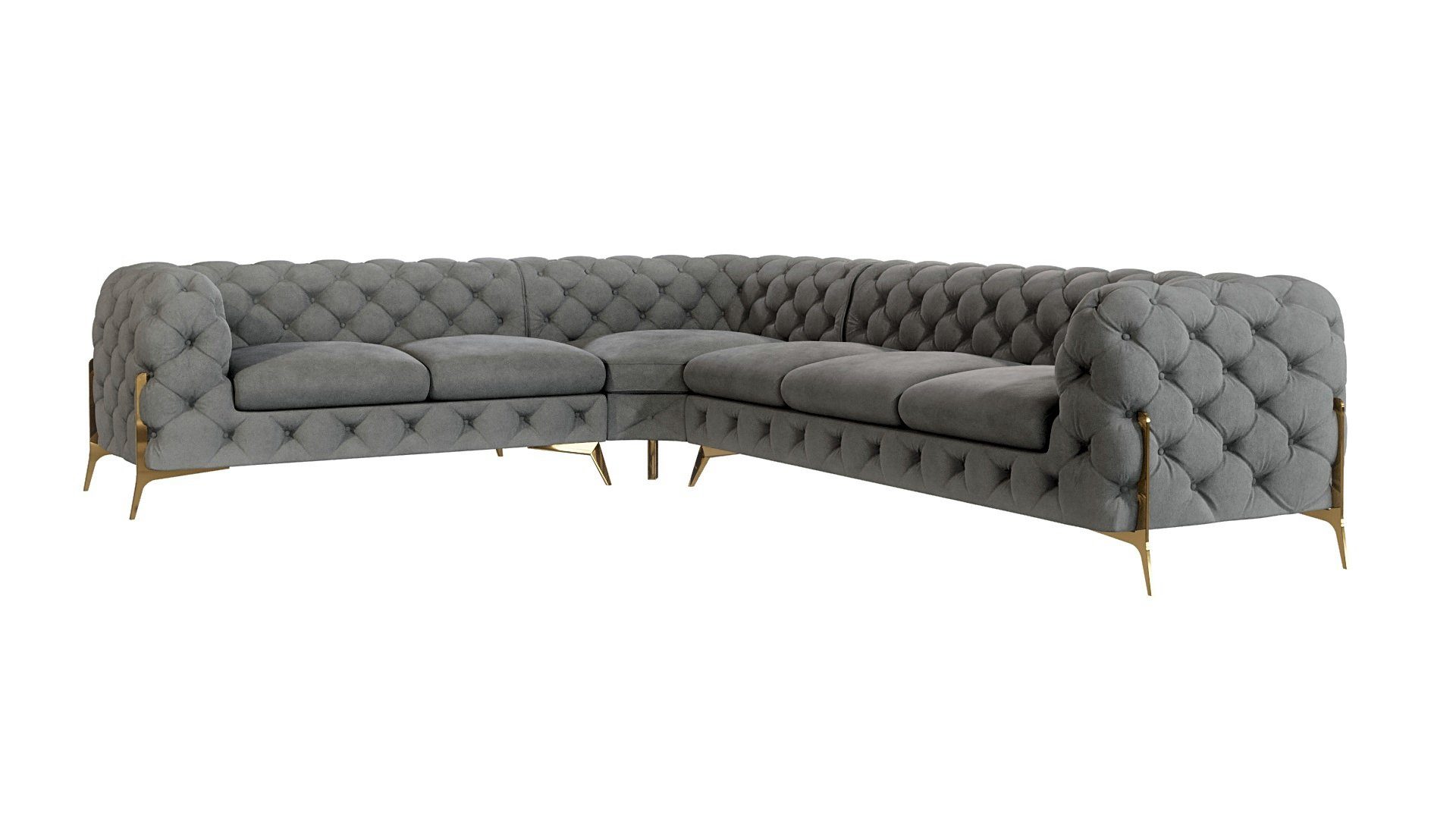 S-Style Möbel Ecksofa Chesterfield Ashley mit Goldene Metall Füßen, Die Eckeinheit kann entweder rechts- oder linkshändig sein, mit Wellenfederung