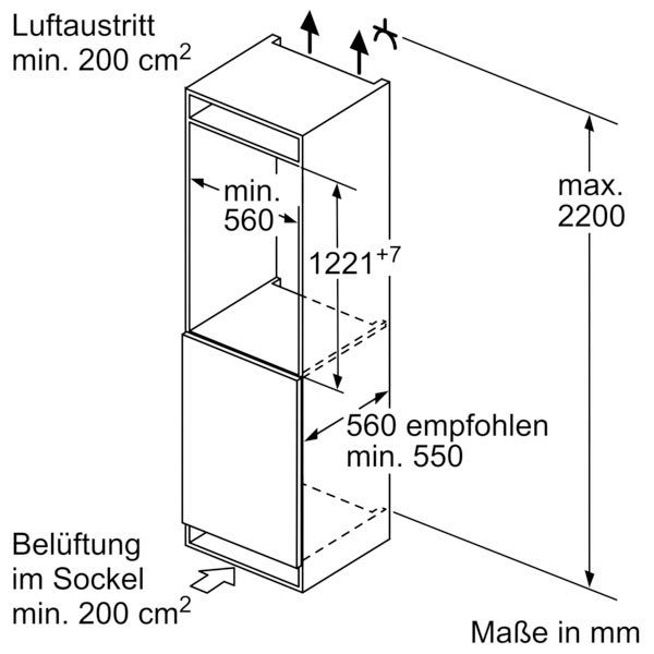 Einbaukühlschrank 54,1 cm breit 122,1 cm KIL42NSE0, hoch, BOSCH Serie 2