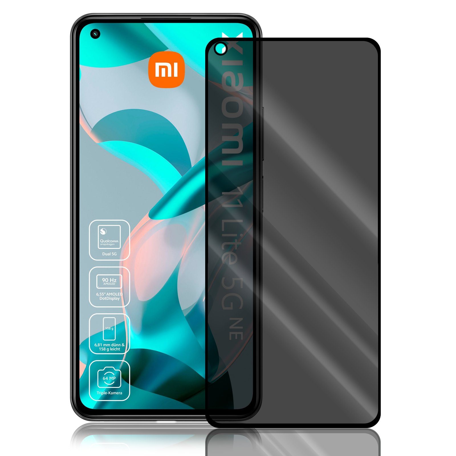 Numerva Schutzfolie Panzer Folie für Xiaomi Mi 11 Lite / Mi 11 Lite 5G Echt Glas Folie, (1x Schutzfolie 2x Reinigungstücher), Anti Spy Schutzfolie Blickschutz Glasfolie Sichtschutzfolie