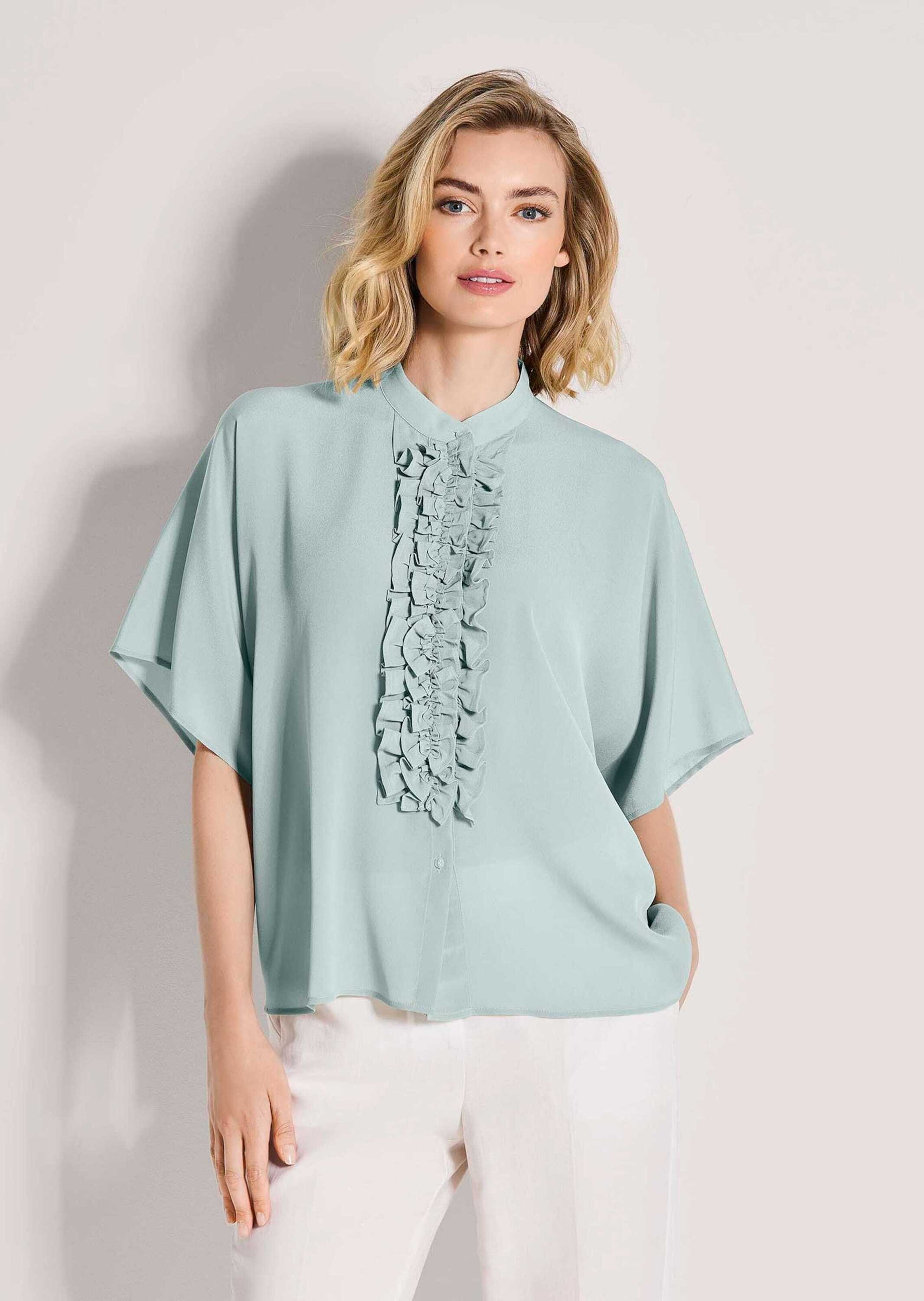 MADELEINE Kurzarmbluse Elegante Seidenbluse mit Rüschen Rüschenbluse mit St günstig online kaufen