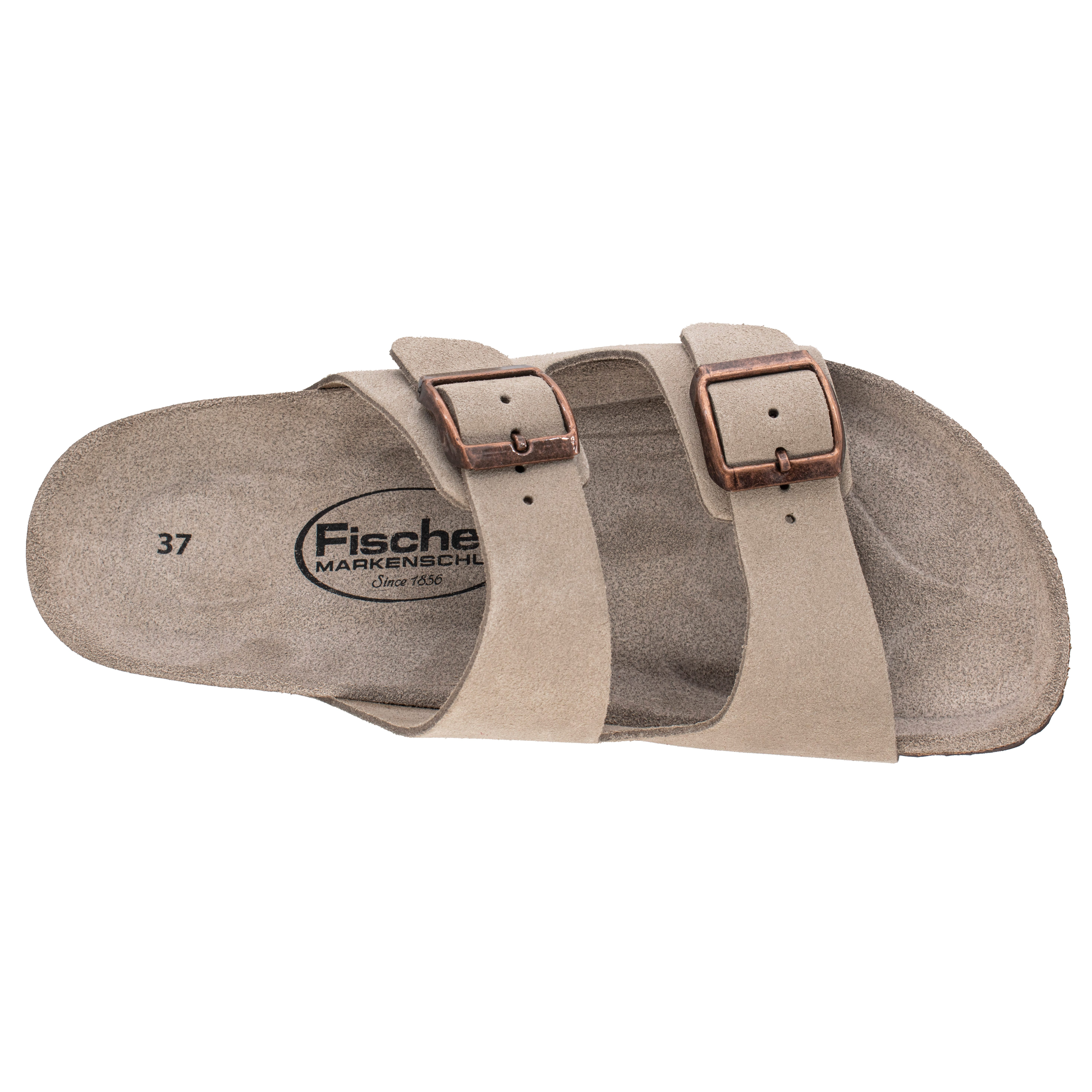 Fischer-Markenschuh Mirabel Pantolette aus Veloursleder, mit verstellbaren Schnallen, gepolstertes Lederfußbett