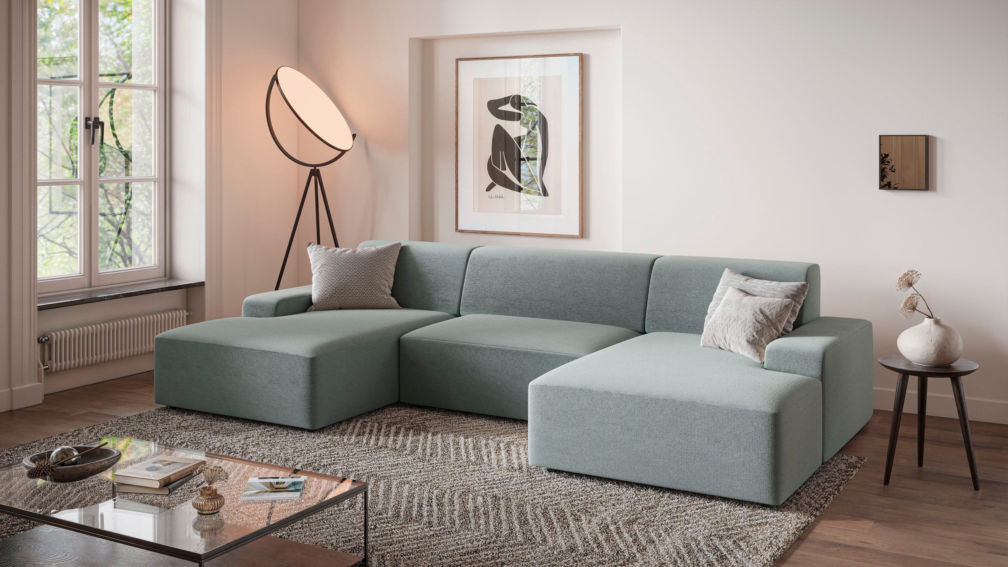TRENDMANUFAKTUR Wohnlandschaft Wien, wahlweise mit Sitzvorschub und Bettkasten, Breite 329 cm, U-Form, in trendigem Cordstoff