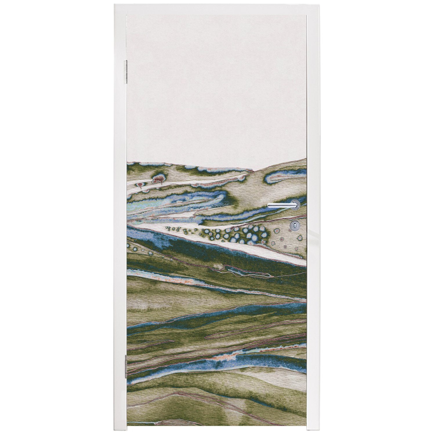 MuchoWow Türtapete Abstrakt - 75x205 Kunst, für Natur Tür, Hügel St), Grün- cm Türaufkleber, - Matt, Fototapete bedruckt, (1 