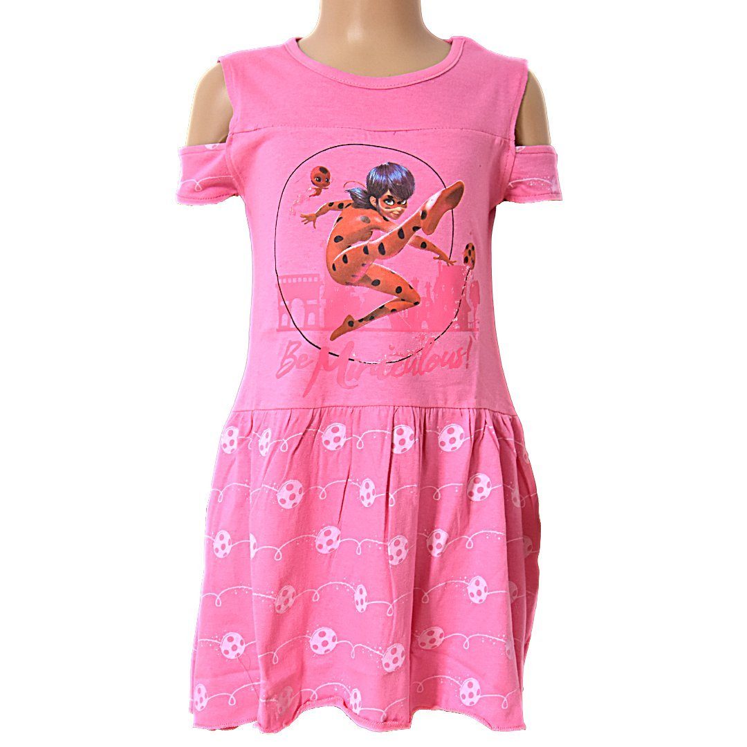 Miraculous - Ladybug Sommerkleid cm Off-Shoulder Rosa Mädchen 98-128 Jerseykleid für Gr
