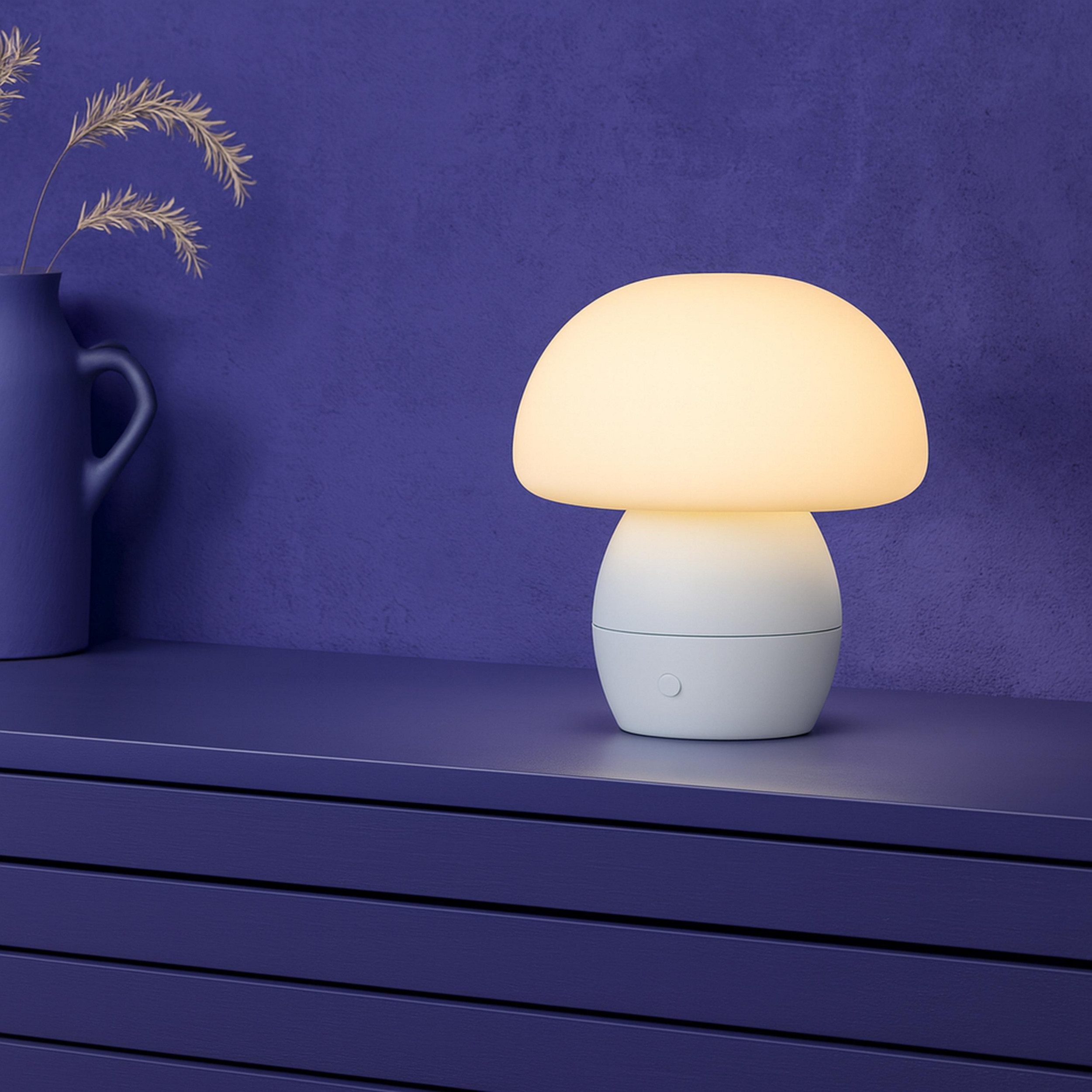 Lightbox Tischleuchte, LED fest integriert, Warmweiß, LED Akku-Pilzlampe, 22cm, 230lm, Wireless Charging, dimmbar, weiß