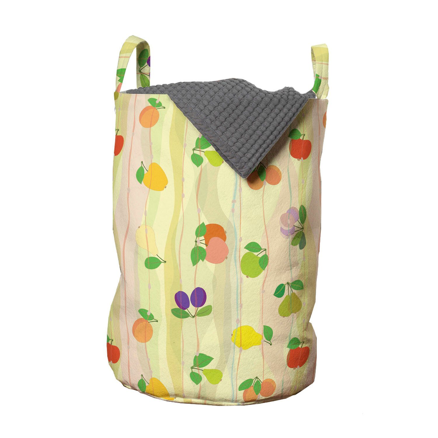 Abakuhaus Wäschesäckchen Wäschekorb mit Griffen Kordelzugverschluss für Waschsalons, Obst Apple Plum Pear Waves