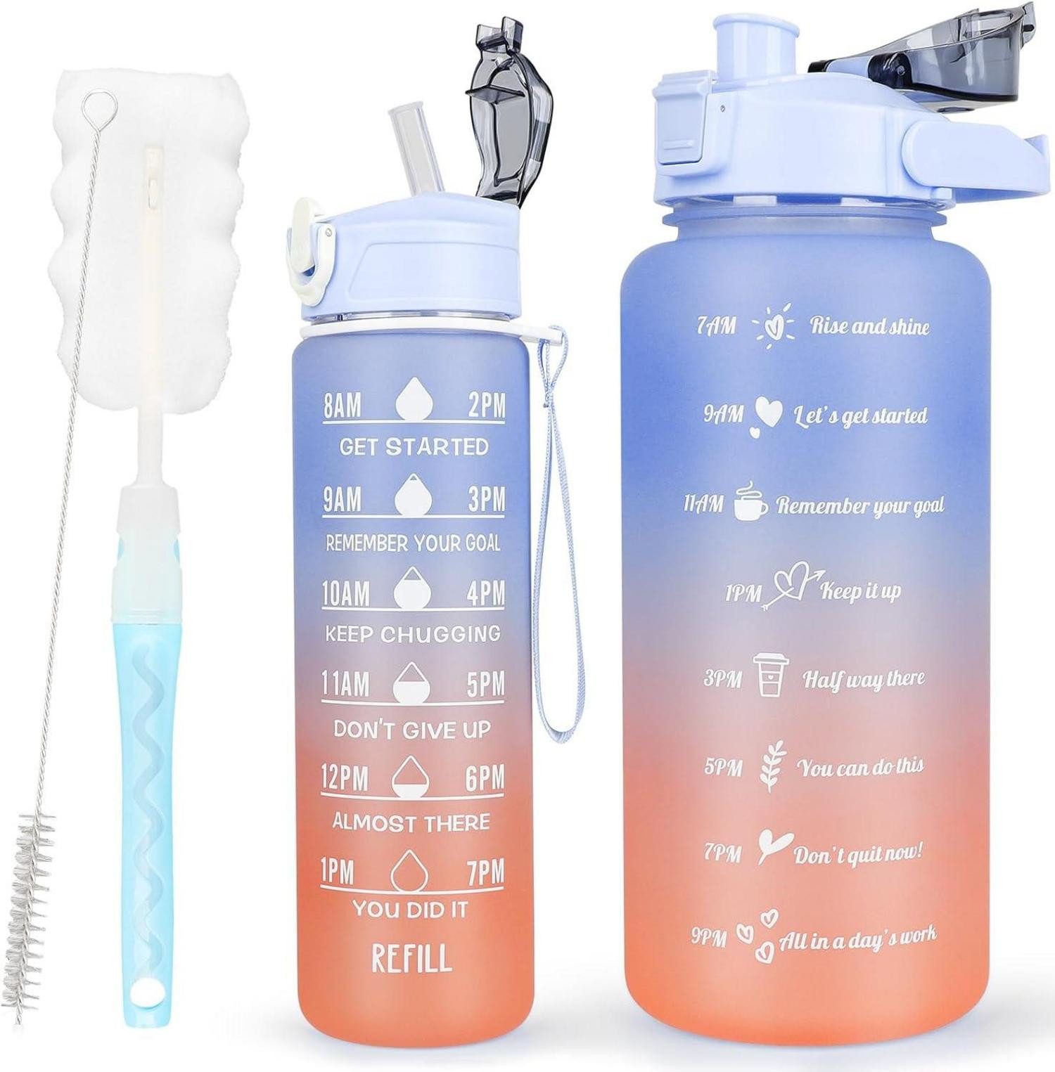 Becher Trinkflasche BPA-frei 2L+750ml mit Zeitmarkierung Strohhalm 3 Liter