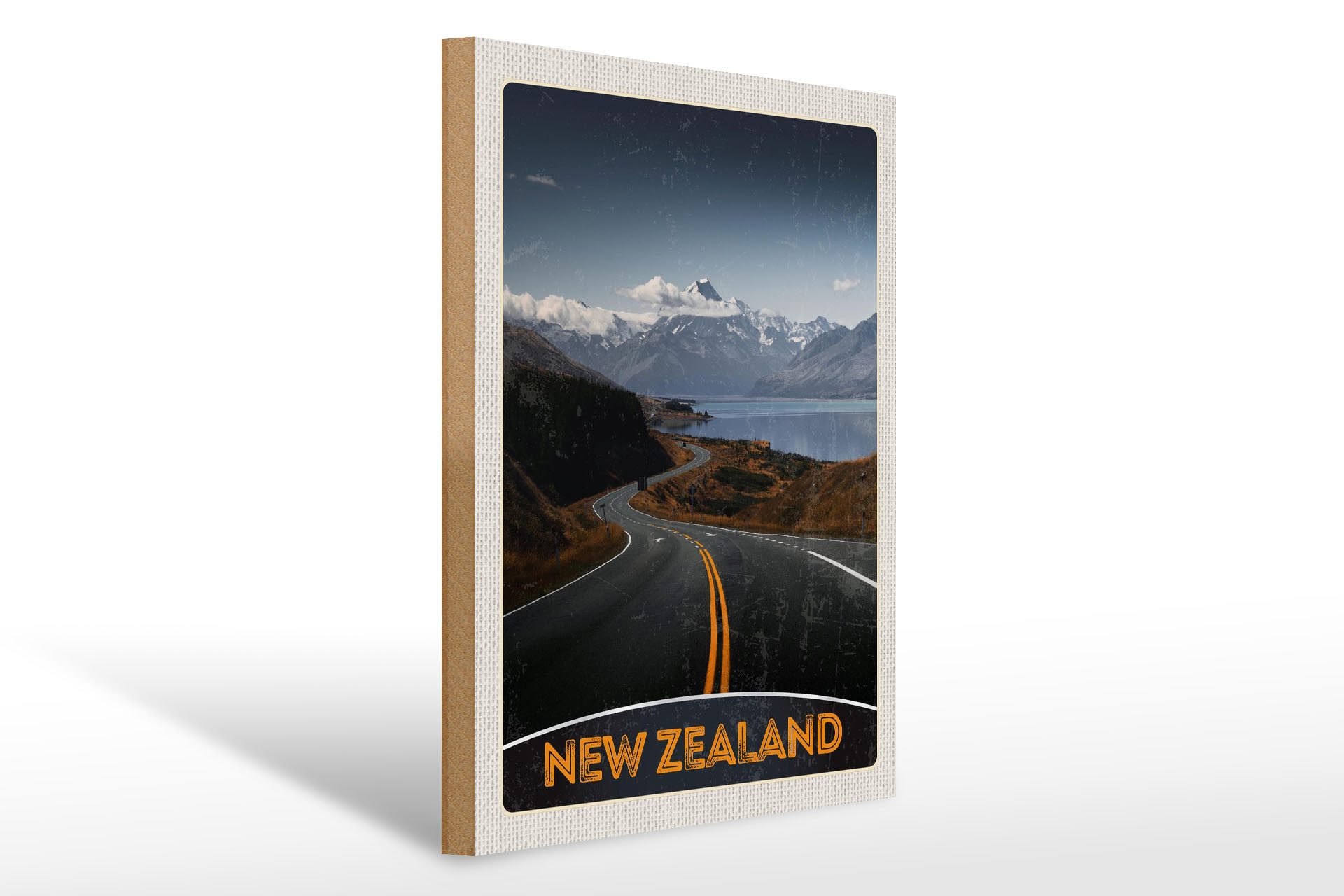 Holzbild Reise 30x40cm Neuseeland Meer Straße Natur Urlaub