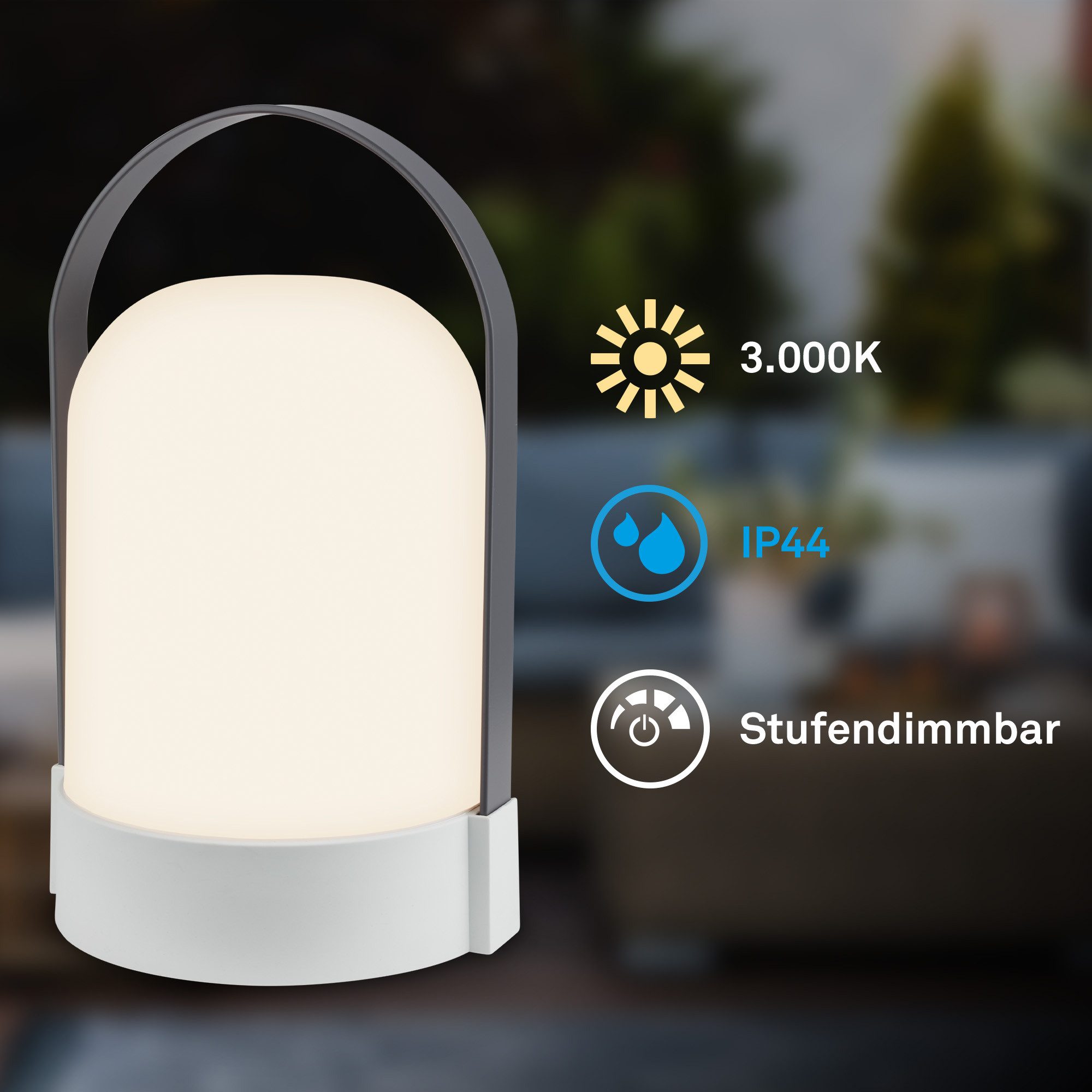 Briloner Leuchten Tischleuchte LED Tischlampe Warmweiß Akku dimmbar Indoor Outdoor, Single - BIG, LED fest integriert, 3000K - Warmweiß