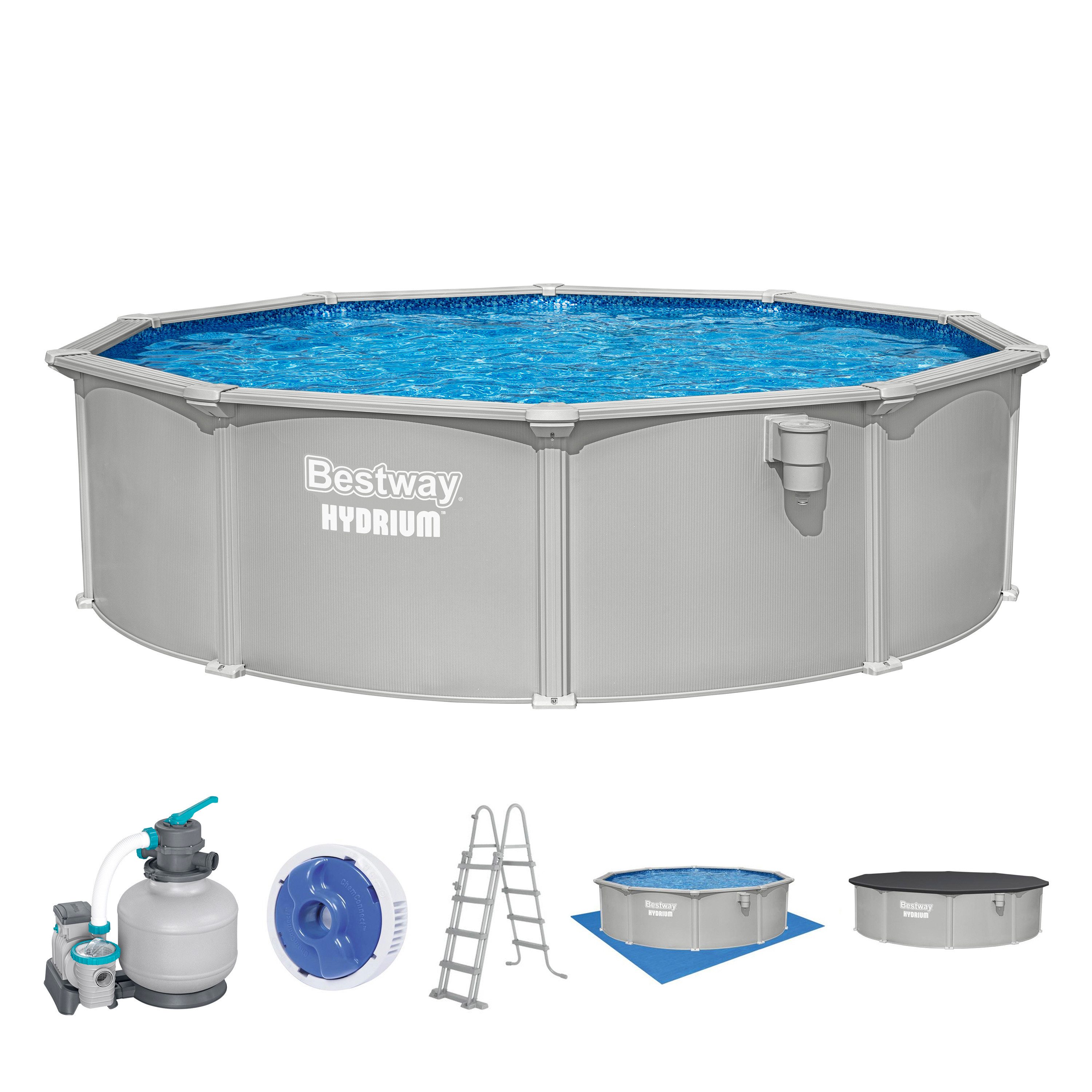Bestway Pool Hydrium (Set, Inkl. Sandfilteranlage, Sicherheitsleiter, Abdeckplane, Bodenplane), Ø 457 x 122 cm